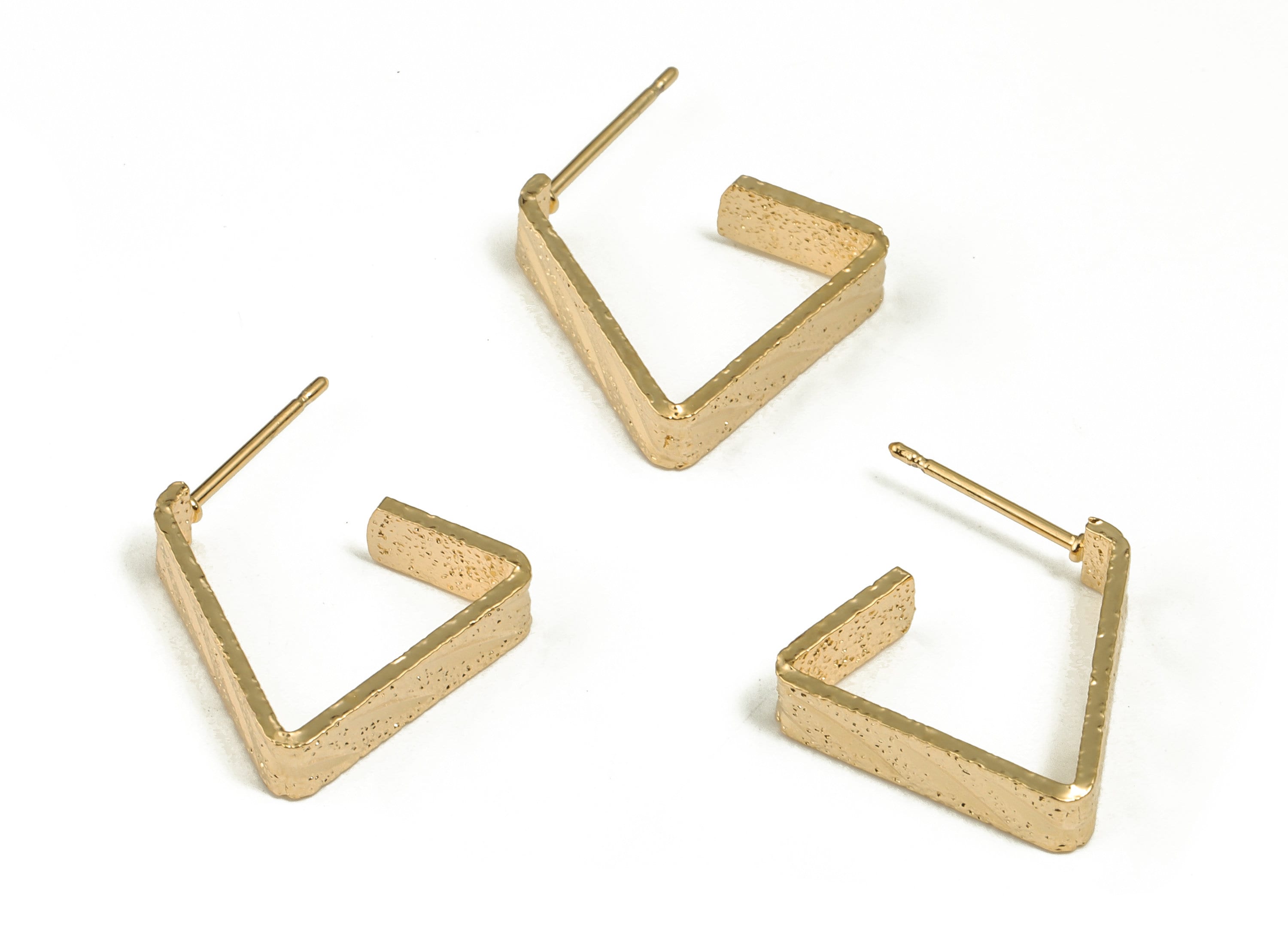Brass Triangle Earring Posts - Gold Triangle Earring Stud - 18K Real Gold Plated Brass - Geometric Stud Earrings -16.41x16.19x4.34mm-RGP3650 - DOMEDBAZAAR