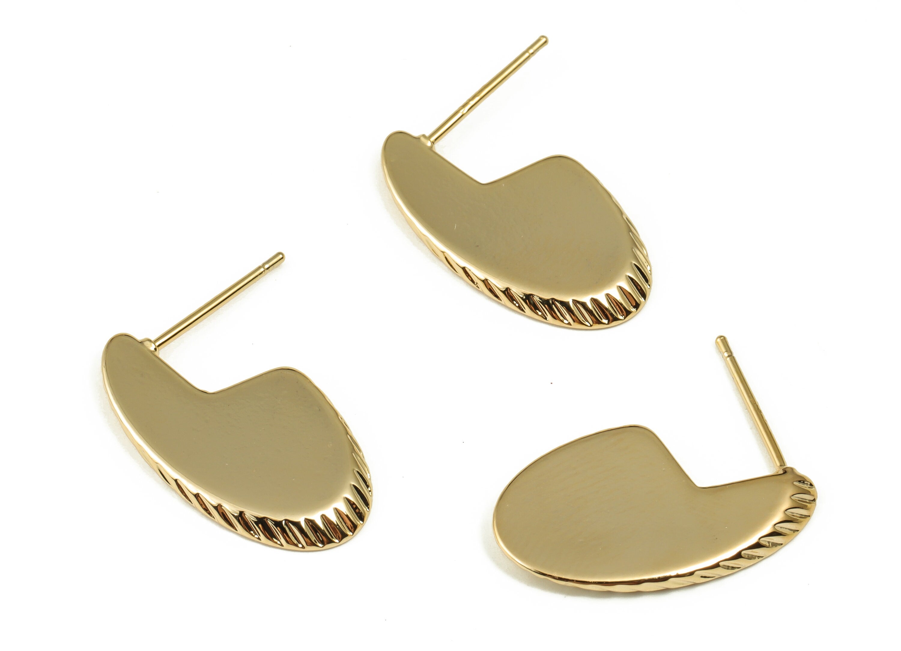 Brass Geometry Earring Post - Gold Geometry Earring Stud - 18K Real Gold Plated Brass - Stainless Steel Stud - 20.55x11.9x1.72mm - RGP4003 - DOMEDBAZAAR