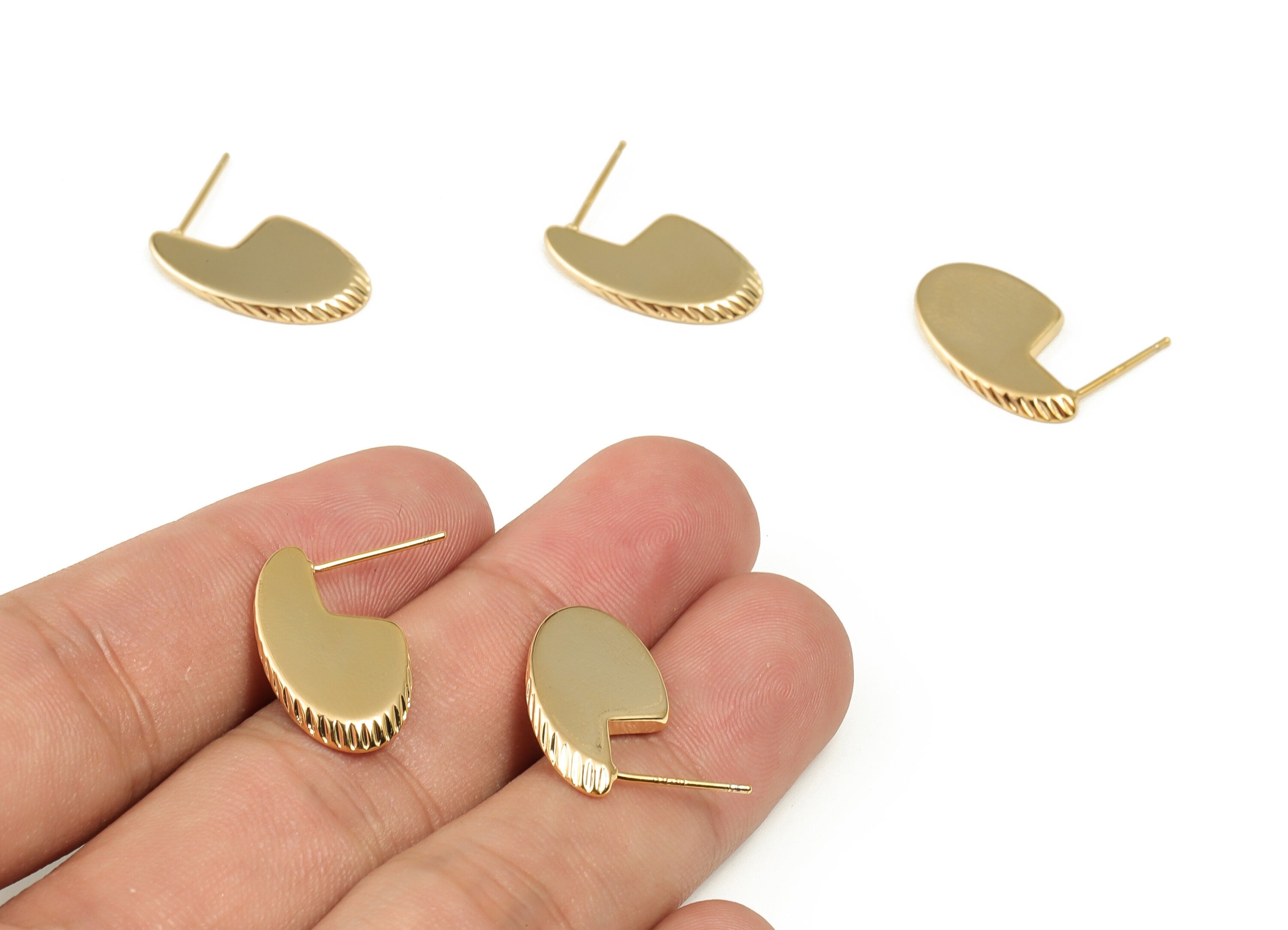 Brass Geometry Earring Post - Gold Geometry Earring Stud - 18K Real Gold Plated Brass - Stainless Steel Stud - 20.55x11.9x1.72mm - RGP4003 - DOMEDBAZAAR