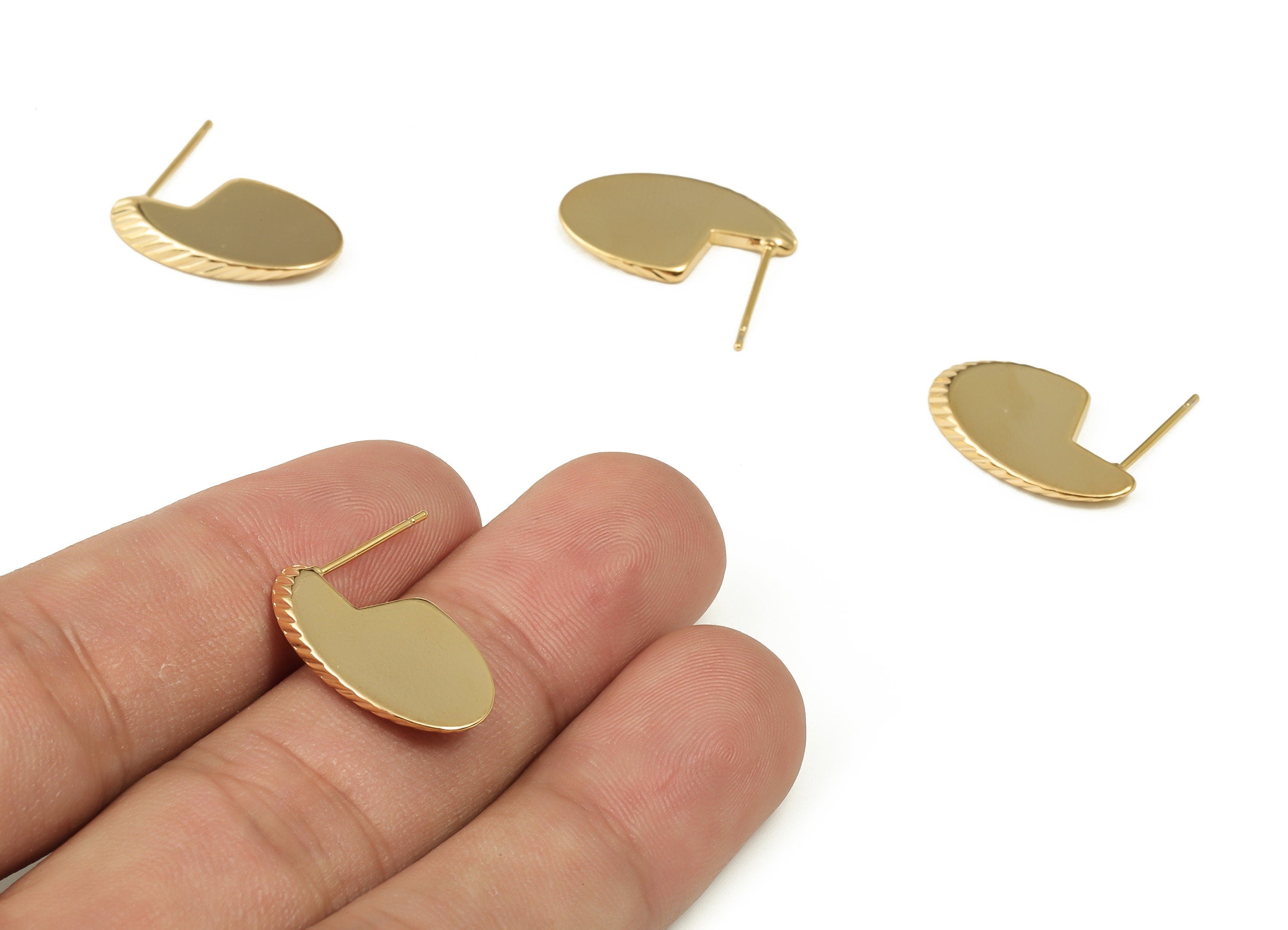 Brass Geometry Earring Post - Gold Geometry Earring Stud - 18K Real Gold Plated Brass - Stainless Steel Stud - 20.78x12.03x1.78mm - RGP4004 - DOMEDBAZAAR
