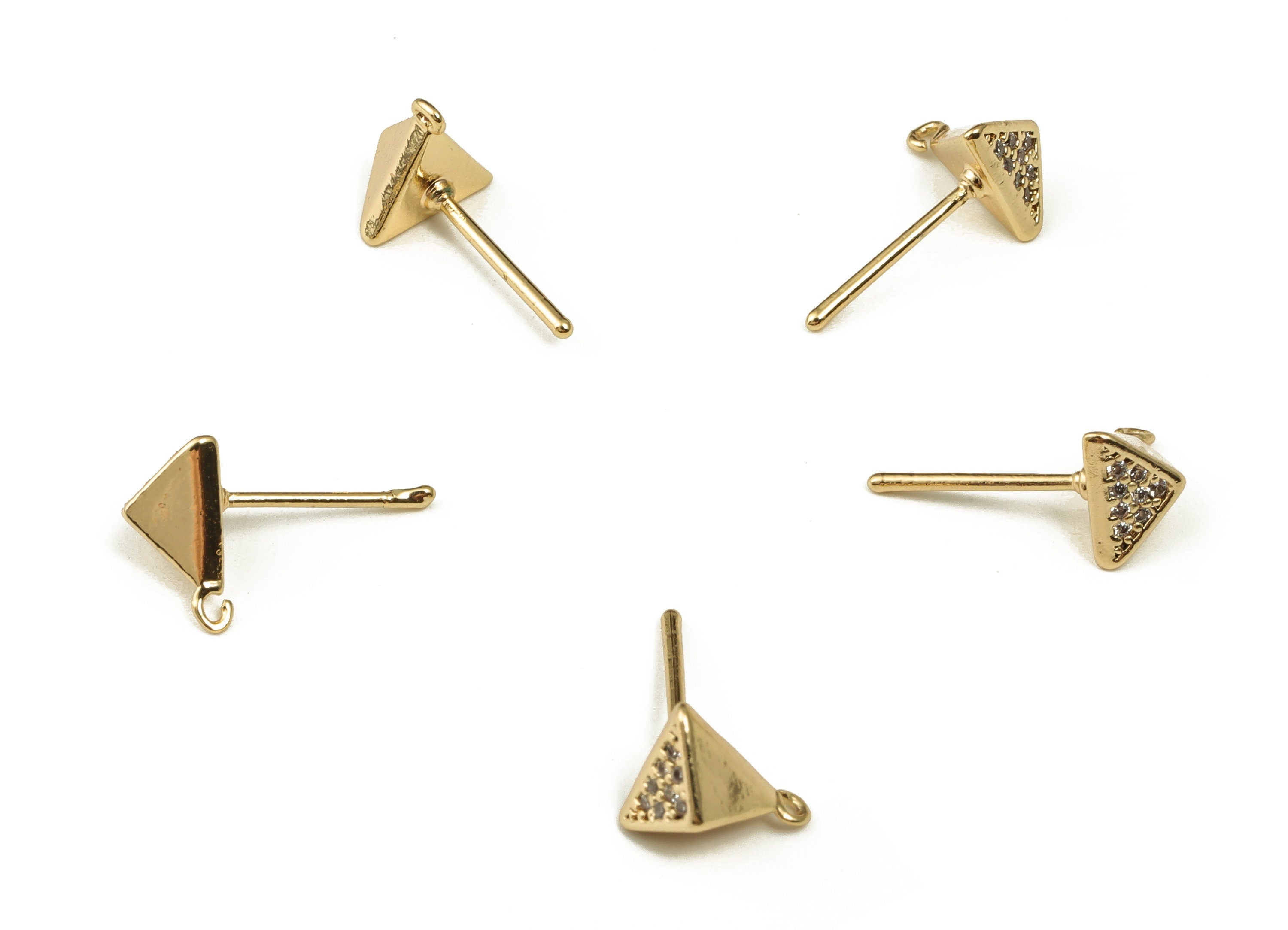 Brass Triangle Earring Post With Zircons - Gold Triangle Earring Stud - 18K Real Gold Plated Brass - Brass Stud - 8.64x7.5x4.96mm - RGP3651 - DOMEDBAZAAR