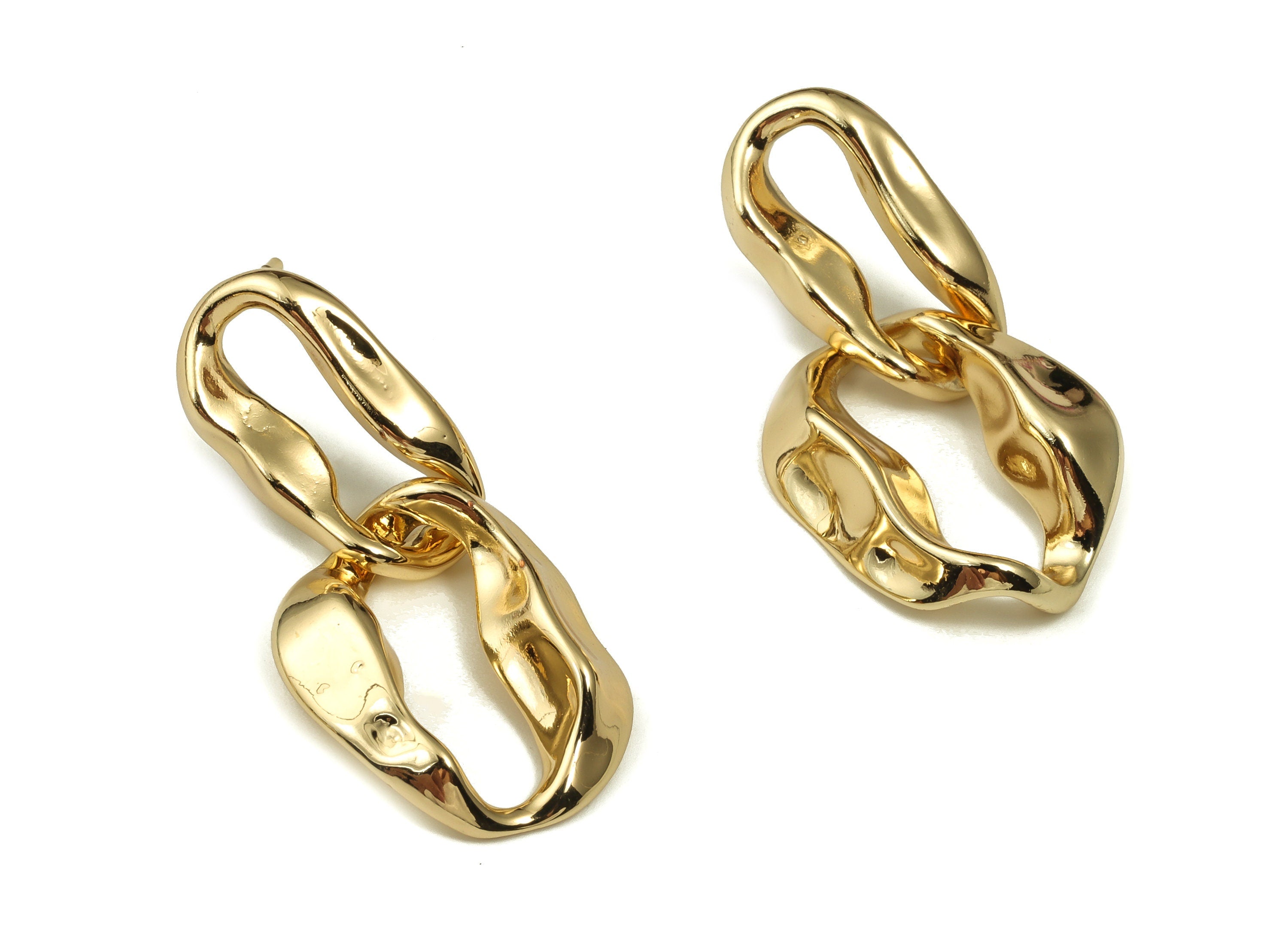 Brass Hammered Oval Earring - Gold Oval Earring Stud - 18K Real Gold Plated Brass Earring - Stainless Steel Stud -35.54x16.25x4.44mm-RGP3981 - DOMEDBAZAAR