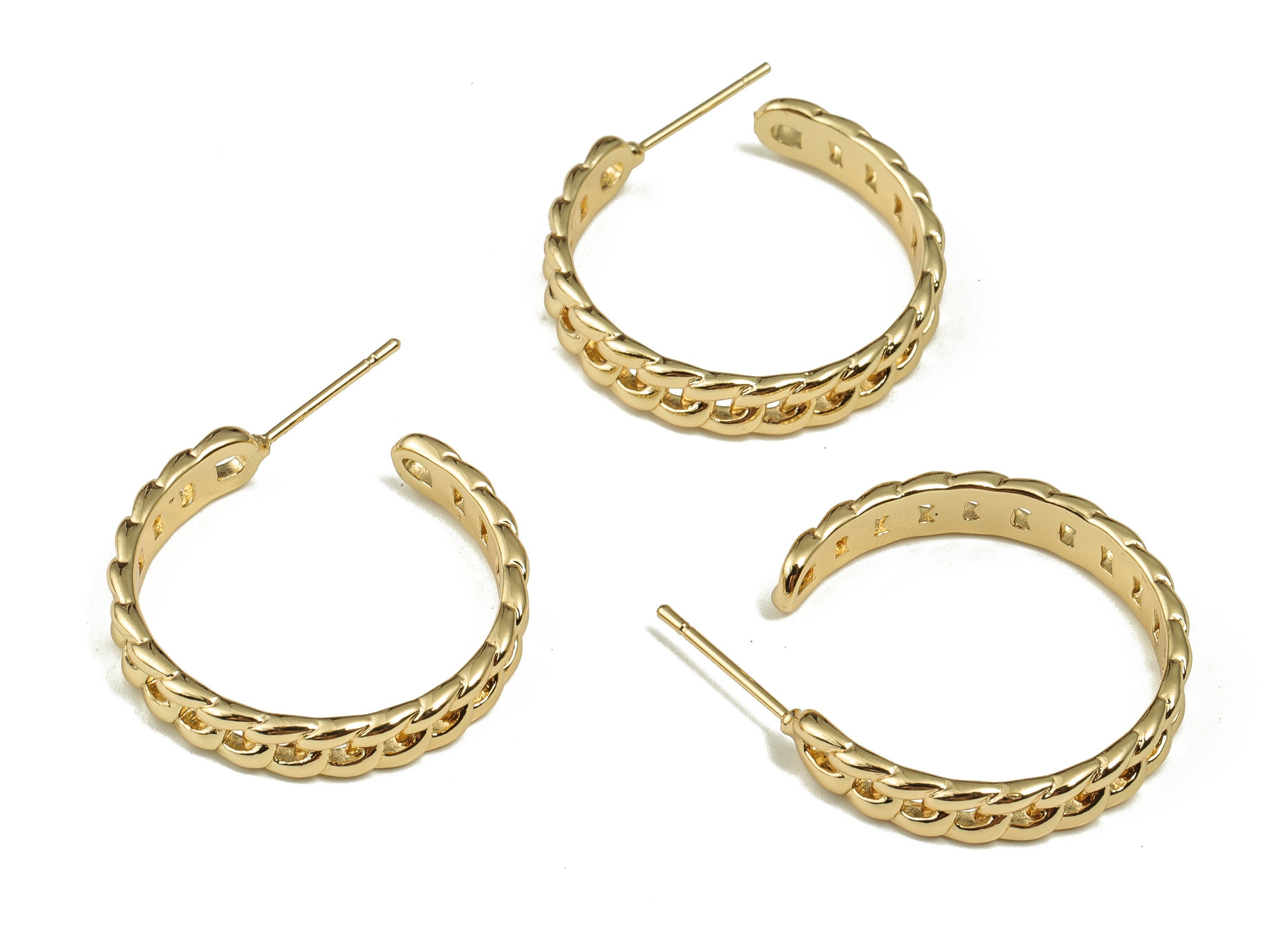 Brass Cable Chain C Earring Stud - Gold C Post  - Brass Stud - 18K Real Gold Plated Brass - Jewelry Supplies - 26.42x25.11x5.23mm - RGP3641 - DOMEDBAZAAR