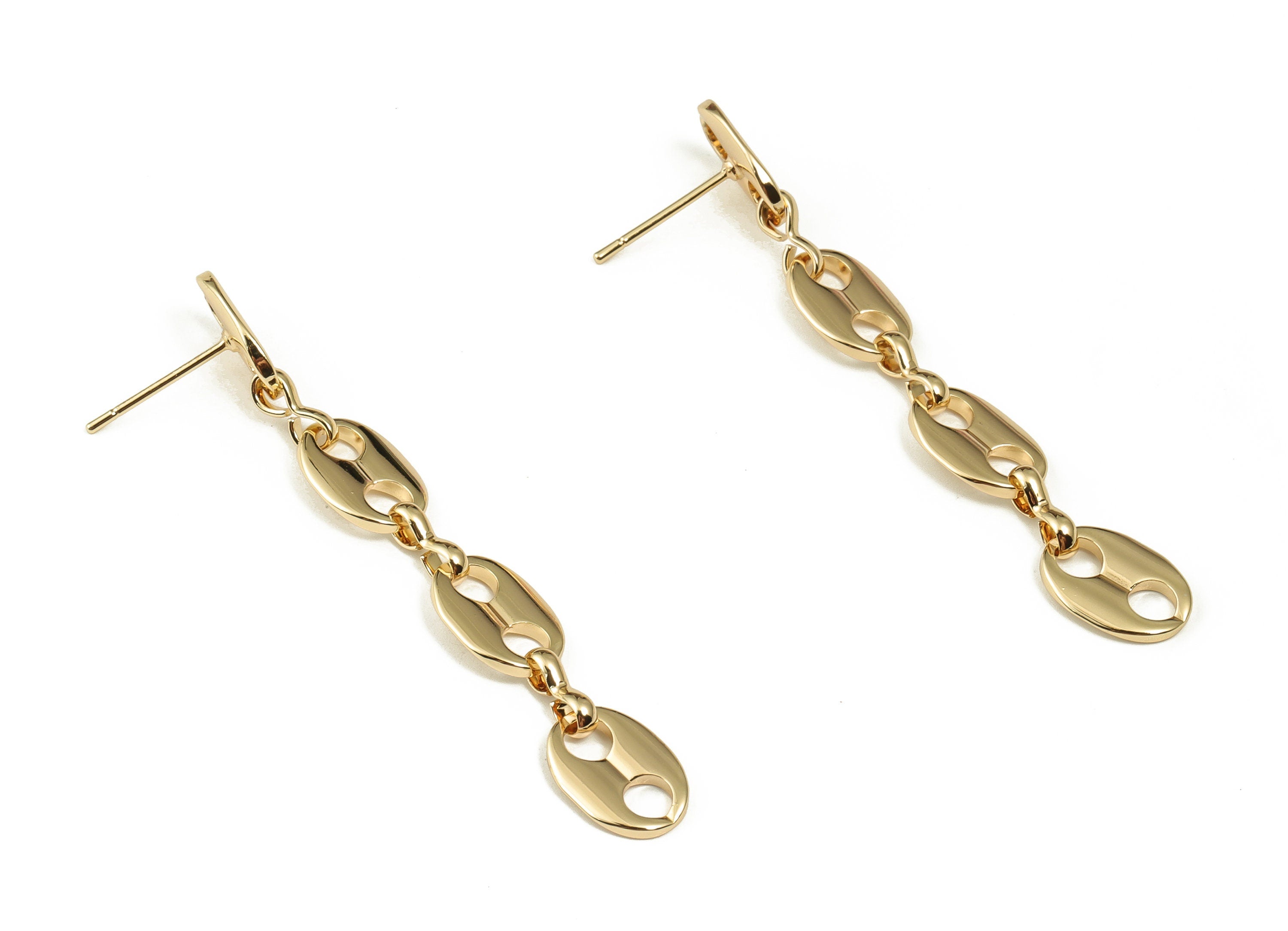 Brass Dangle Chain Earring Post - Gold 4 Ovals Stud - 18K Real Gold Plated Brass Stud - Jewelry Making Supplies -58.25x8.06x1.44mm- RGP3652 - DOMEDBAZAAR