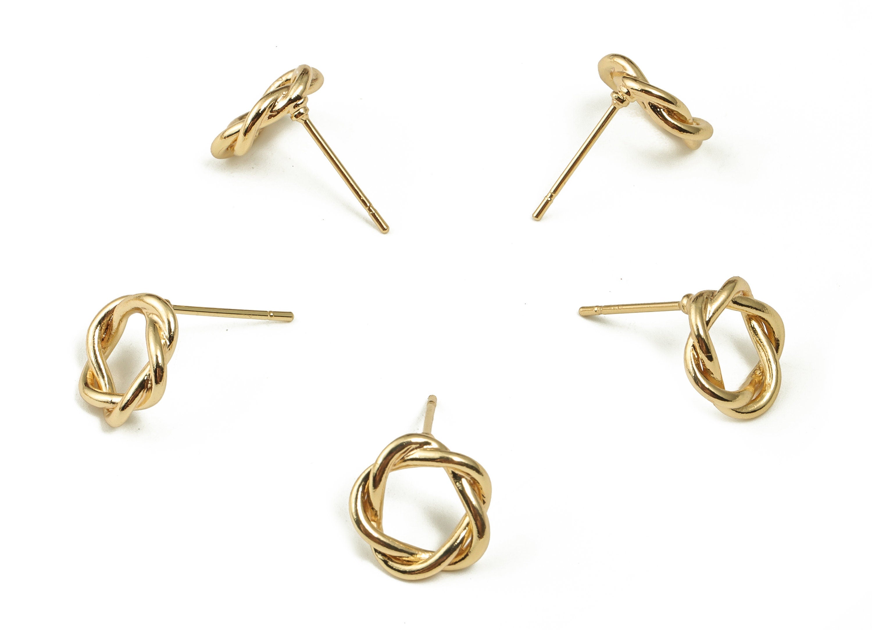 Brass Circle Twisted Earring Post - Round Ear Studs - 18K Real Gold Plated Brass Stud - Jewelry Making Supplies -11.34x11.16x2.58mm- RGP3648 - DOMEDBAZAAR