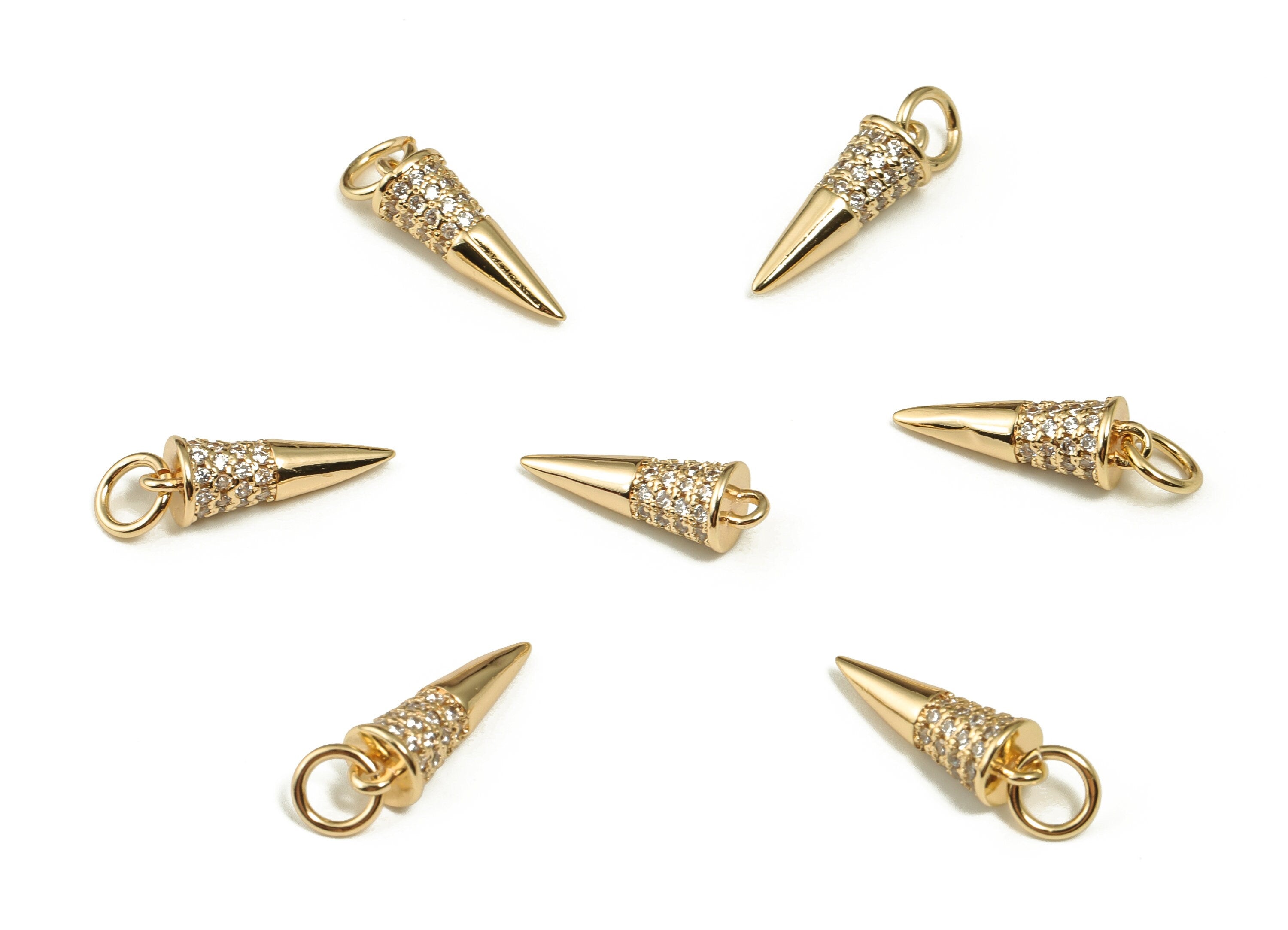 Brass Cone Earring Charms With Zircons - Gold Cone Pendant - 18K Real Gold Plated Brass - Jewelry Making Supplies - 14.9x5.1x4.7mm - RGP3643 - DOMEDBAZAAR