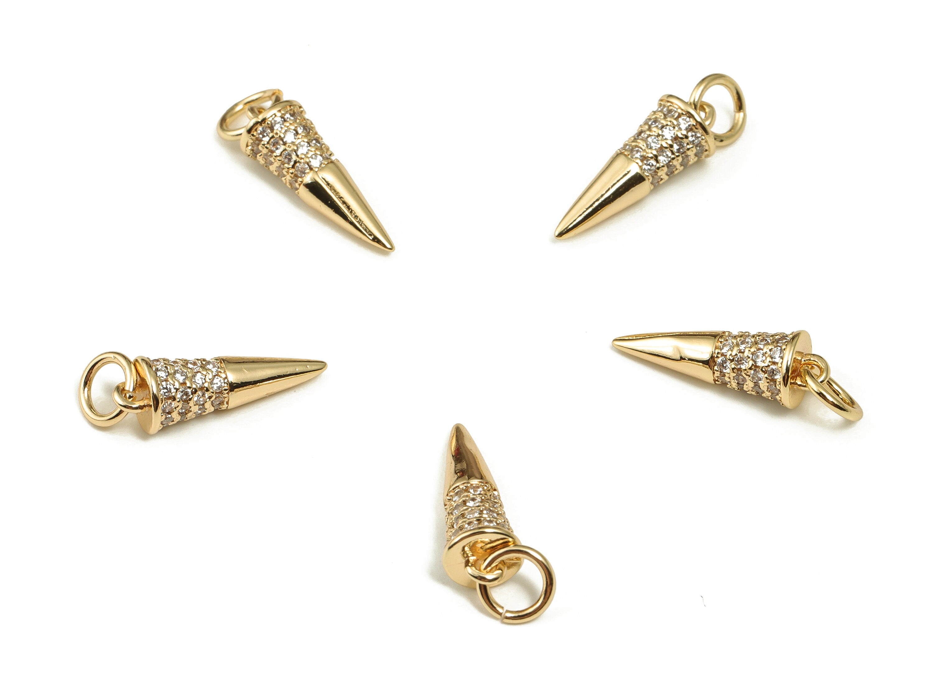 Brass Cone Earring Charms With Zircons - Gold Cone Pendant - 18K Real Gold Plated Brass - Jewelry Making Supplies - 14.9x5.1x4.7mm - RGP3643 - DOMEDBAZAAR