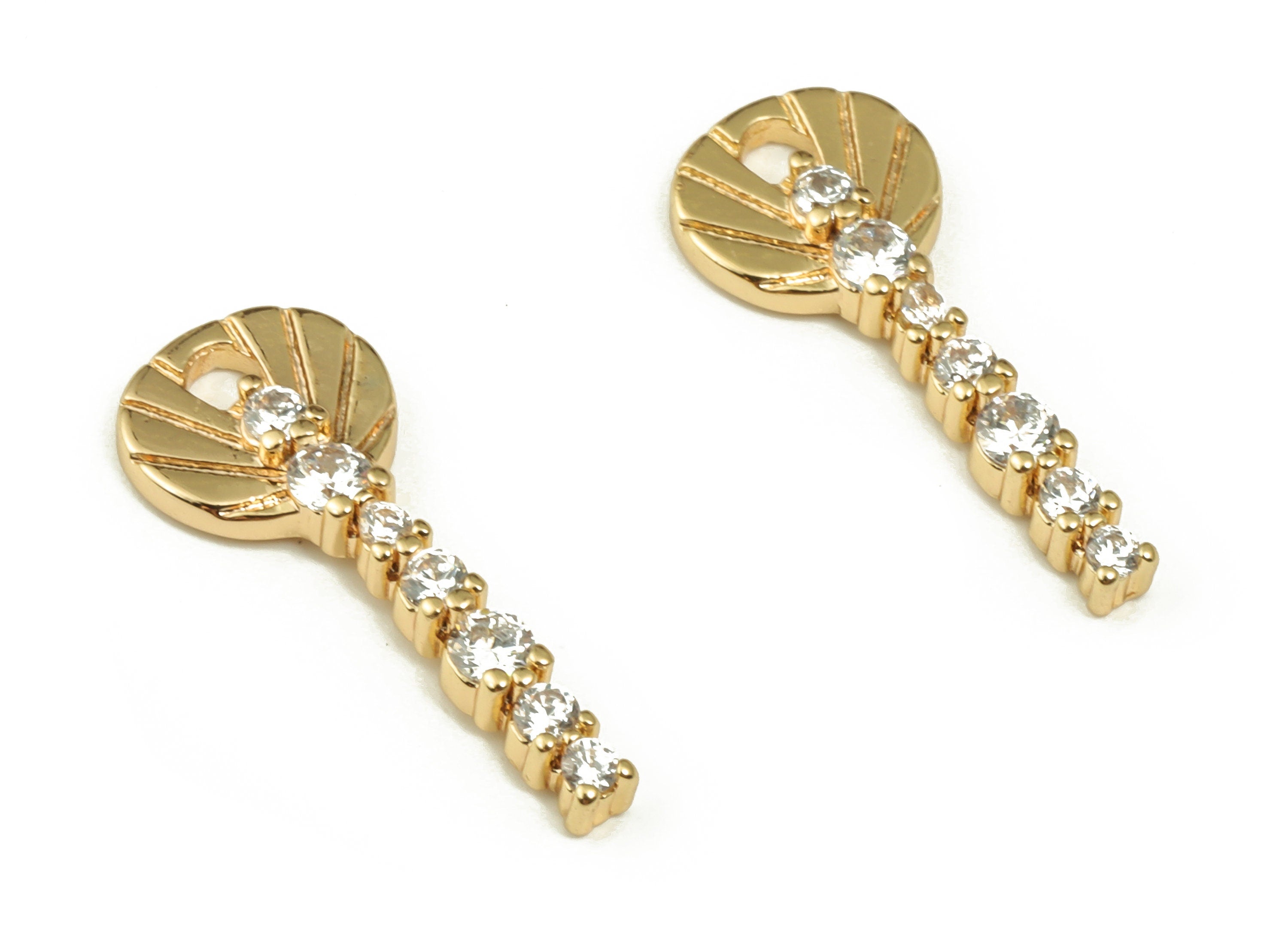 Brass key Earring Charms With Zircons - Gold key Pendant - 18K Real Gold Plated Brass - Jewelry Making Supplies - 18.65x7.52x2.2mm - RGP3982 - DOMEDBAZAAR