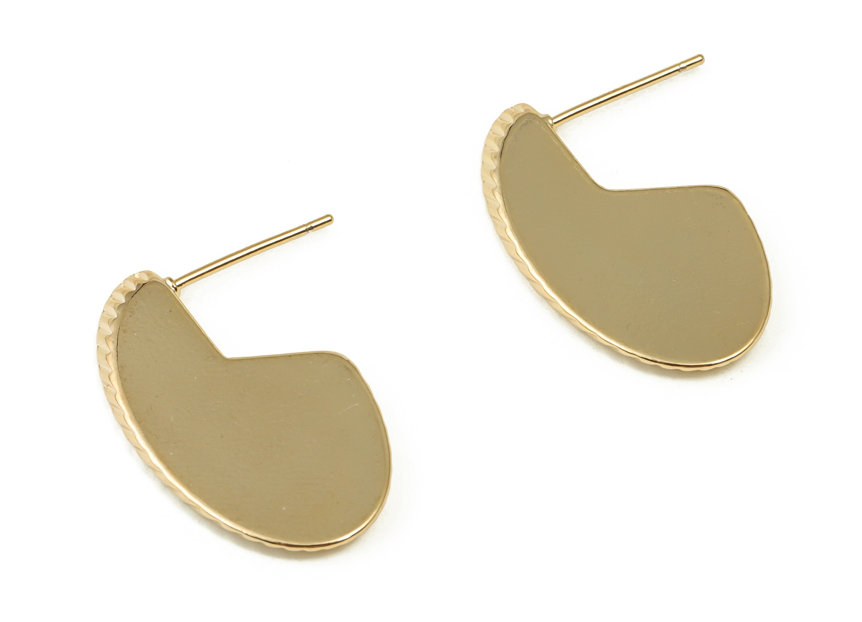 Brass Geometry Earring Post - Gold Geometry Earring Stud - 18K Real Gold Plated Brass - Stainless Steel Stud - 25.77x14.87x1.85mm - RGP3998 - DOMEDBAZAAR