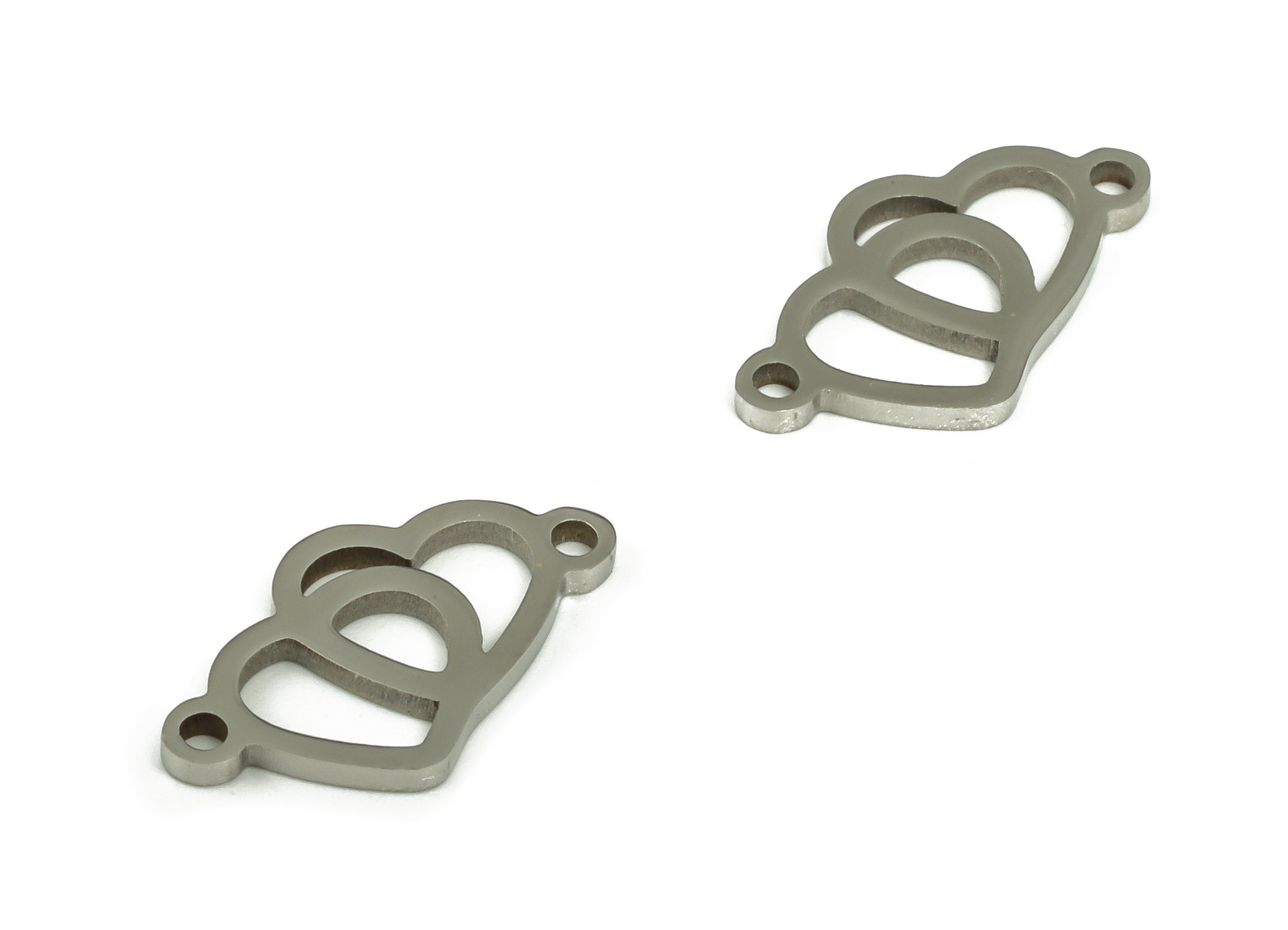 Stainless Steel Double Heart Connector - Heart Necklace Charms –Earring Bracelet Charm - Jewelry Supplies - 13.41x7.92x0.96mm - SS1235 - DOMEDBAZAAR
