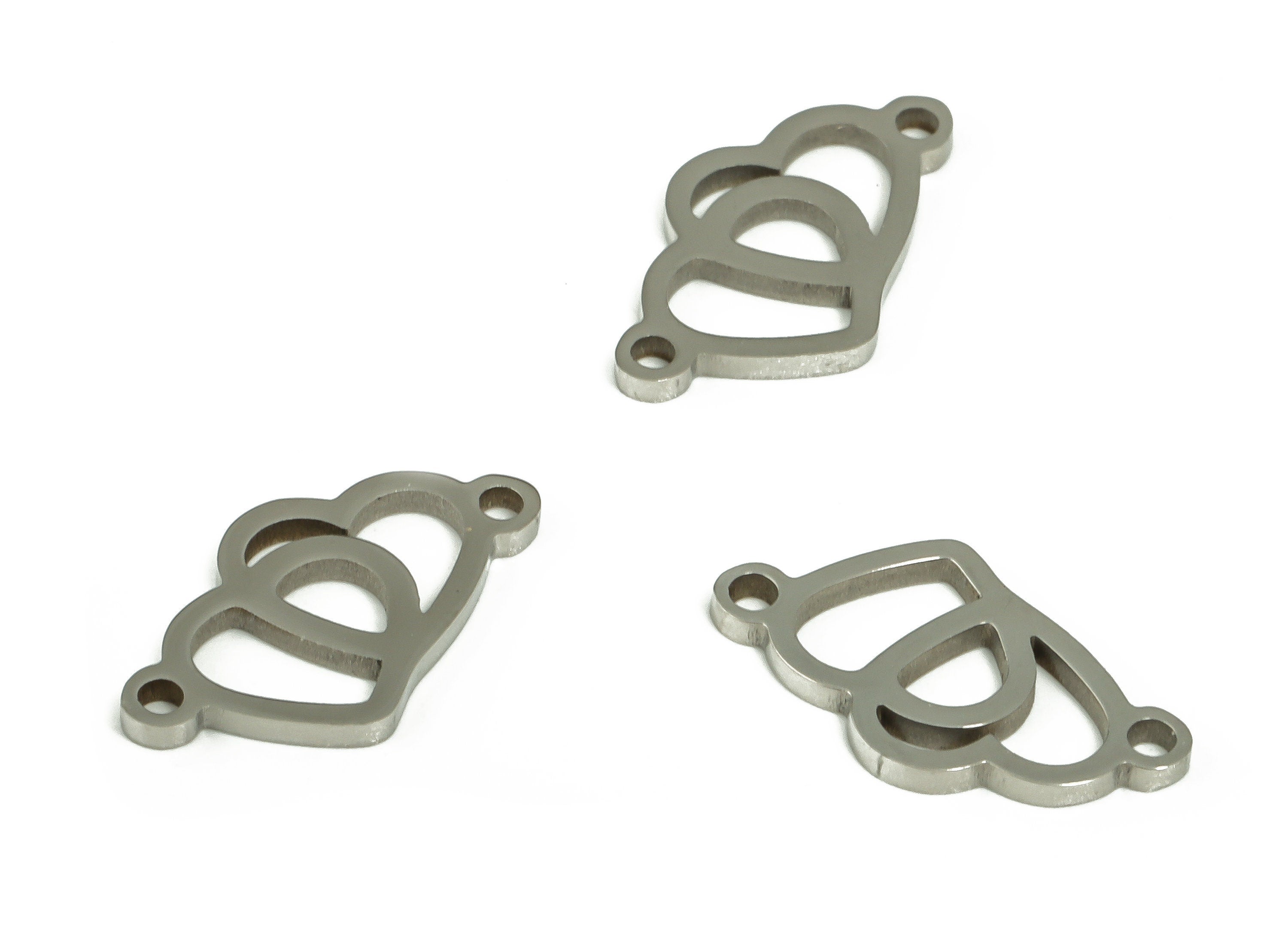 Stainless Steel Double Heart Connector - Heart Necklace Charms –Earring Bracelet Charm - Jewelry Supplies - 13.41x7.92x0.96mm - SS1235 - DOMEDBAZAAR