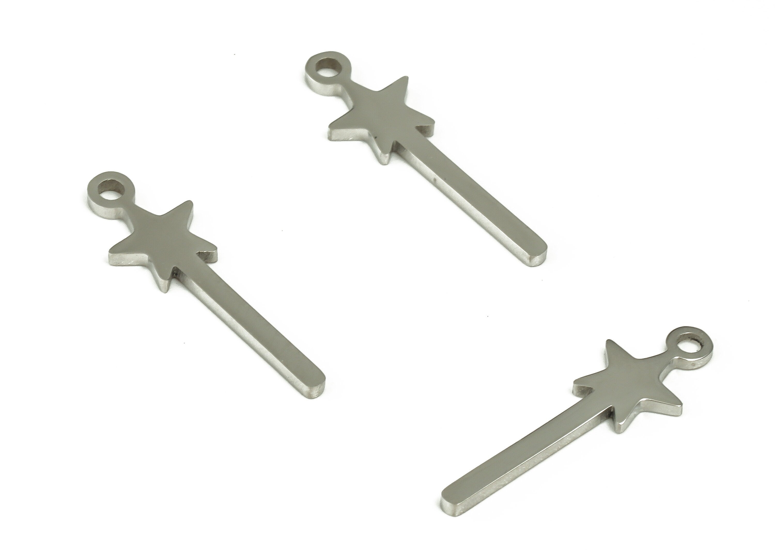 Long Stick Star Charms - Stainless Steel Star Earring Charms - Star Stick Bar Pendant - Jewelry Making Supplies -16.45x5.14x0.92mm - SS1236 - DOMEDBAZAAR