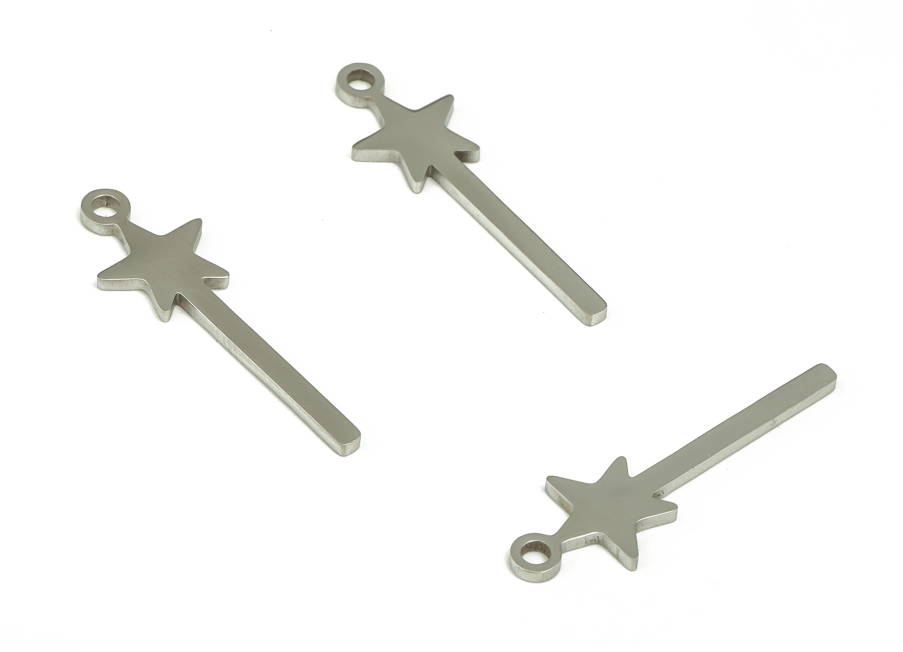 Long Stick Star Charms - Stainless Steel Star Earring Charms - Star Stick Bar Pendant - Jewelry Making Supplies - 21.63x6.89x0.96mm - SS1226 - DOMEDBAZAAR