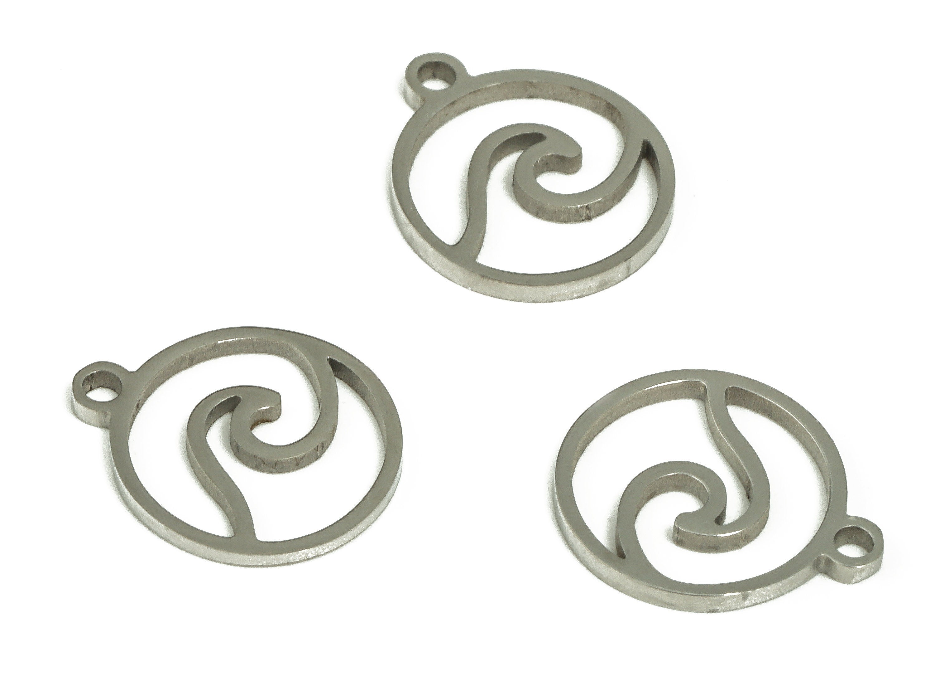 Stainless Steel Round Wave Charms –Hallow Ocean Wave Circle Earring Charm – Wave Pendant – DIY Jewelry Supplies - 11.73x9.97x0.91mm -SS1228 - DOMEDBAZAAR