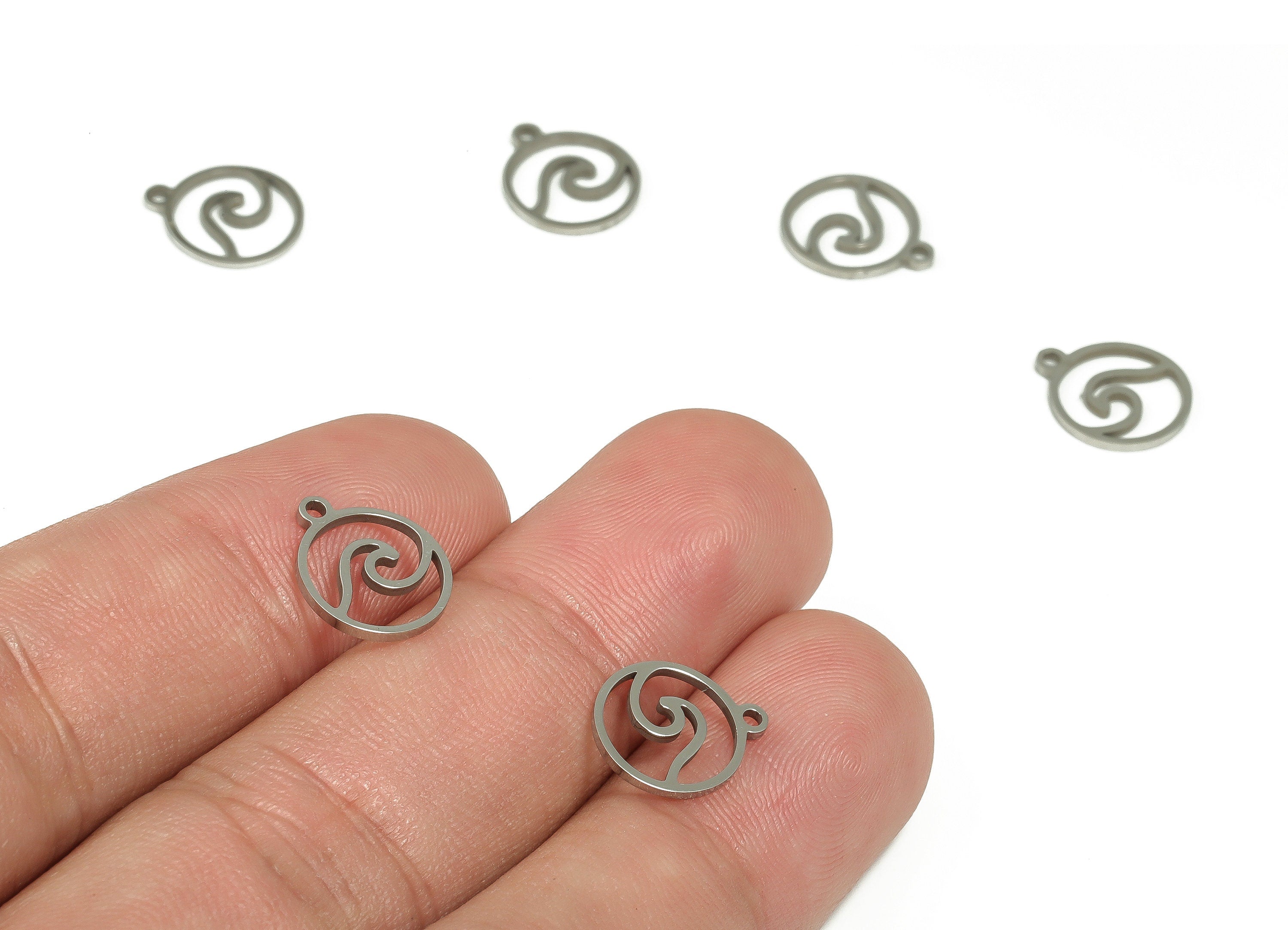Stainless Steel Round Wave Charms –Hallow Ocean Wave Circle Earring Charm – Wave Pendant – DIY Jewelry Supplies - 11.73x9.97x0.91mm -SS1228 - DOMEDBAZAAR