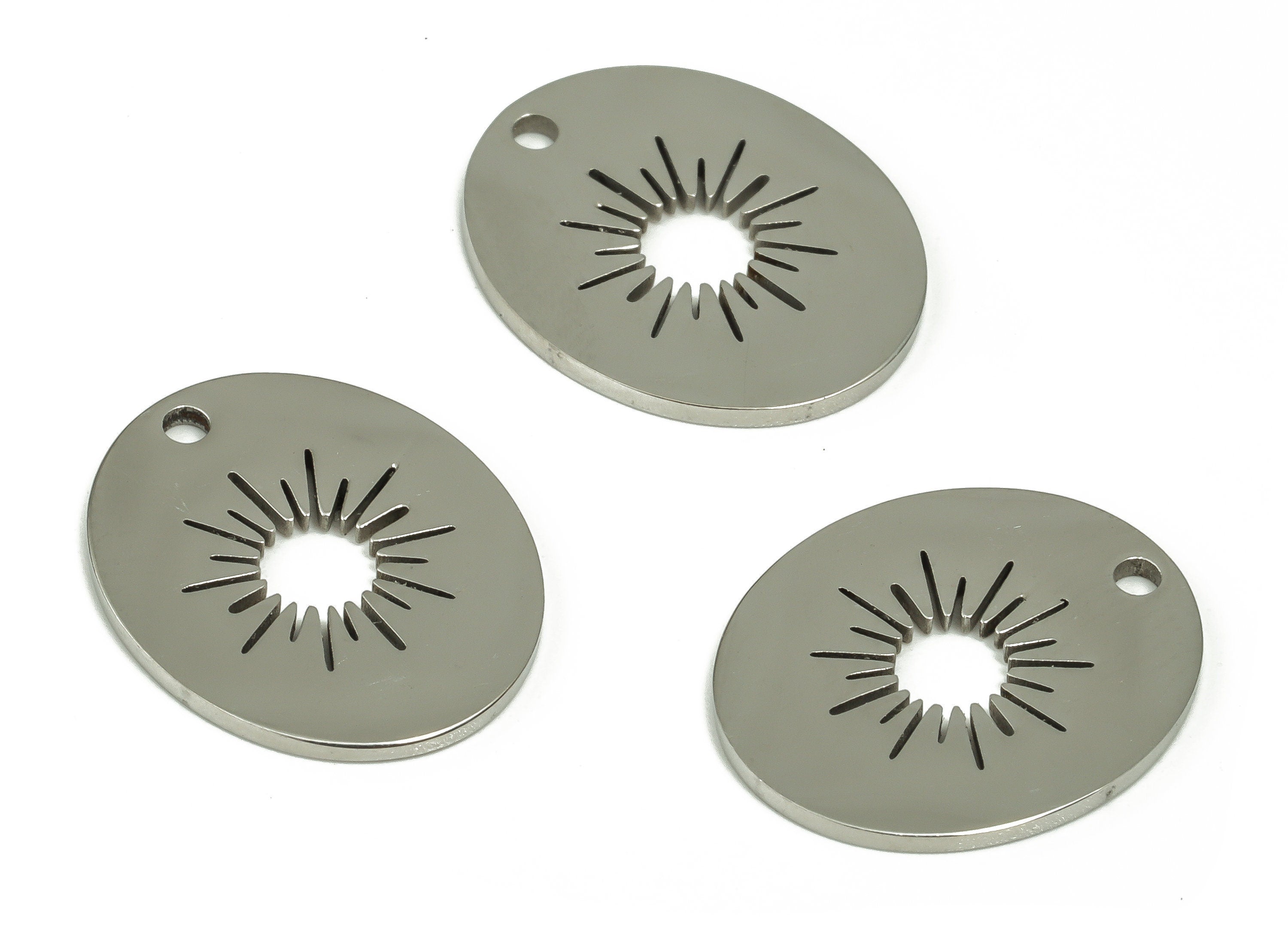 Stainless Steel Oval Earring Charms - Stainless Steel Sun Pendant - Earring Findings - Jewelry Making Supplies - 15.79x13.09x0.94mm - SS1222 - DOMEDBAZAAR