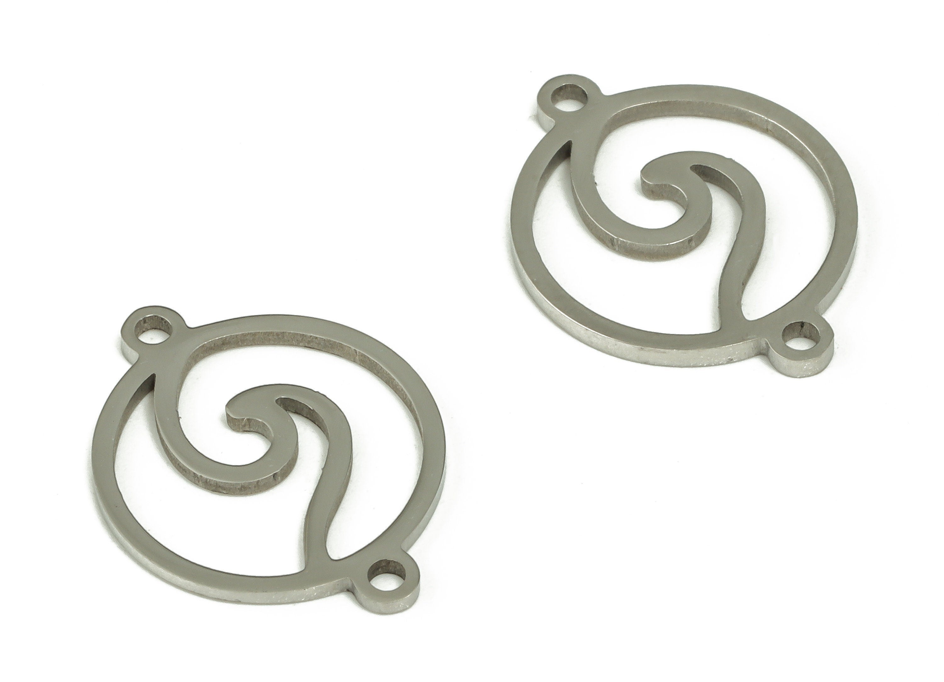 Stainless Steel Round WaveConnector – Circle Wave Earring Charms - Ocean Wave Charms for Necklace Bracelet - 15.49x12.03x0.93mm - SS1230 - DOMEDBAZAAR