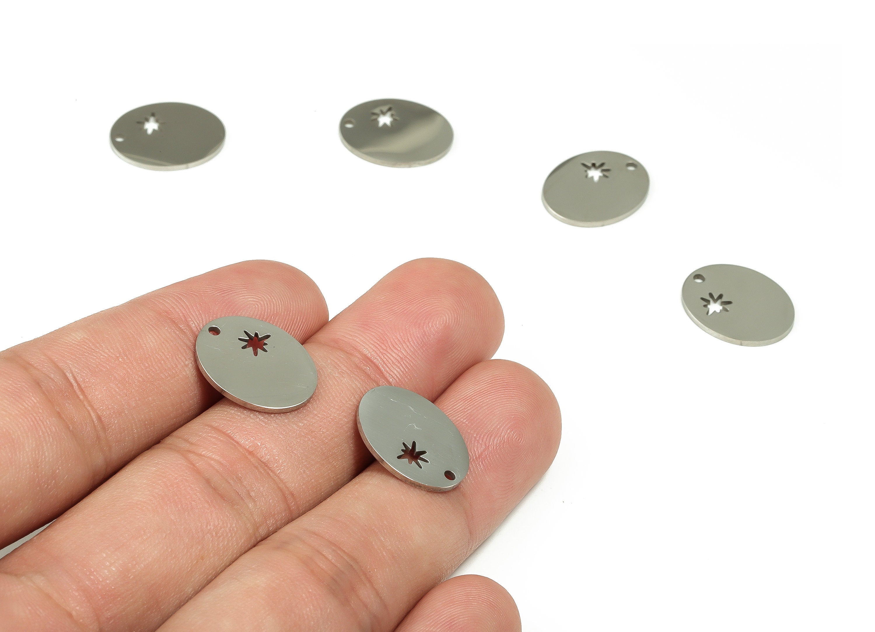 Stainless Steel Oval Earring Charms - Stainless Steel Sun Pendant - Earring Findings - Jewelry Making Supplies - 15.85x12.99x0.97mm - SS1225 - DOMEDBAZAAR