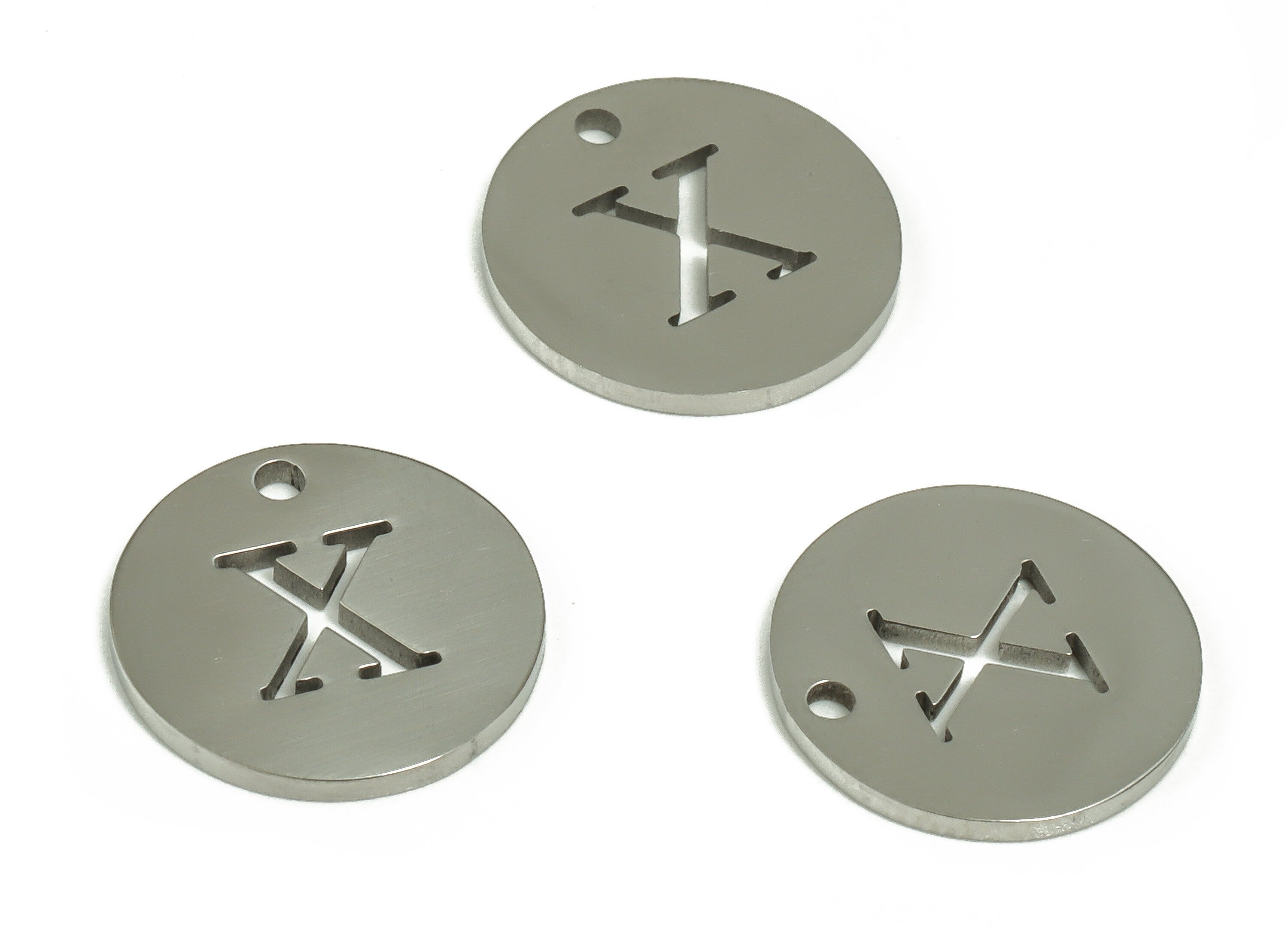 Stainless Steel Round Earring Charms - Stainless Steel The letter X Pendant - Earring Findings - Jewelry Supplies - 12x12x1mm - SS1215X - DOMEDBAZAAR