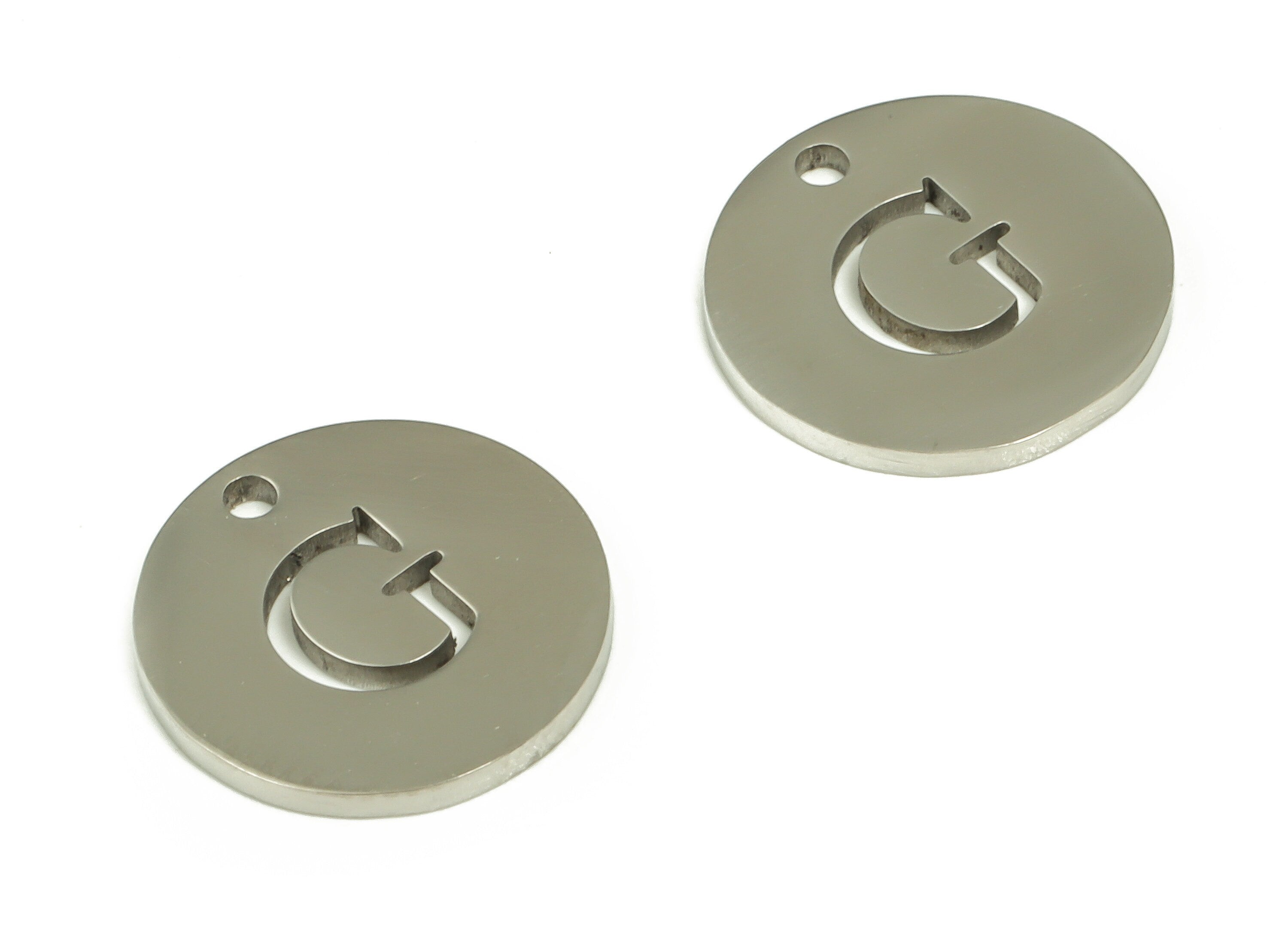 Stainless Steel Round Earring Charms - Stainless Steel The letter G Pendant - Earring Findings - Jewelry Supplies - 12x12x1mm - SS1215G - DOMEDBAZAAR