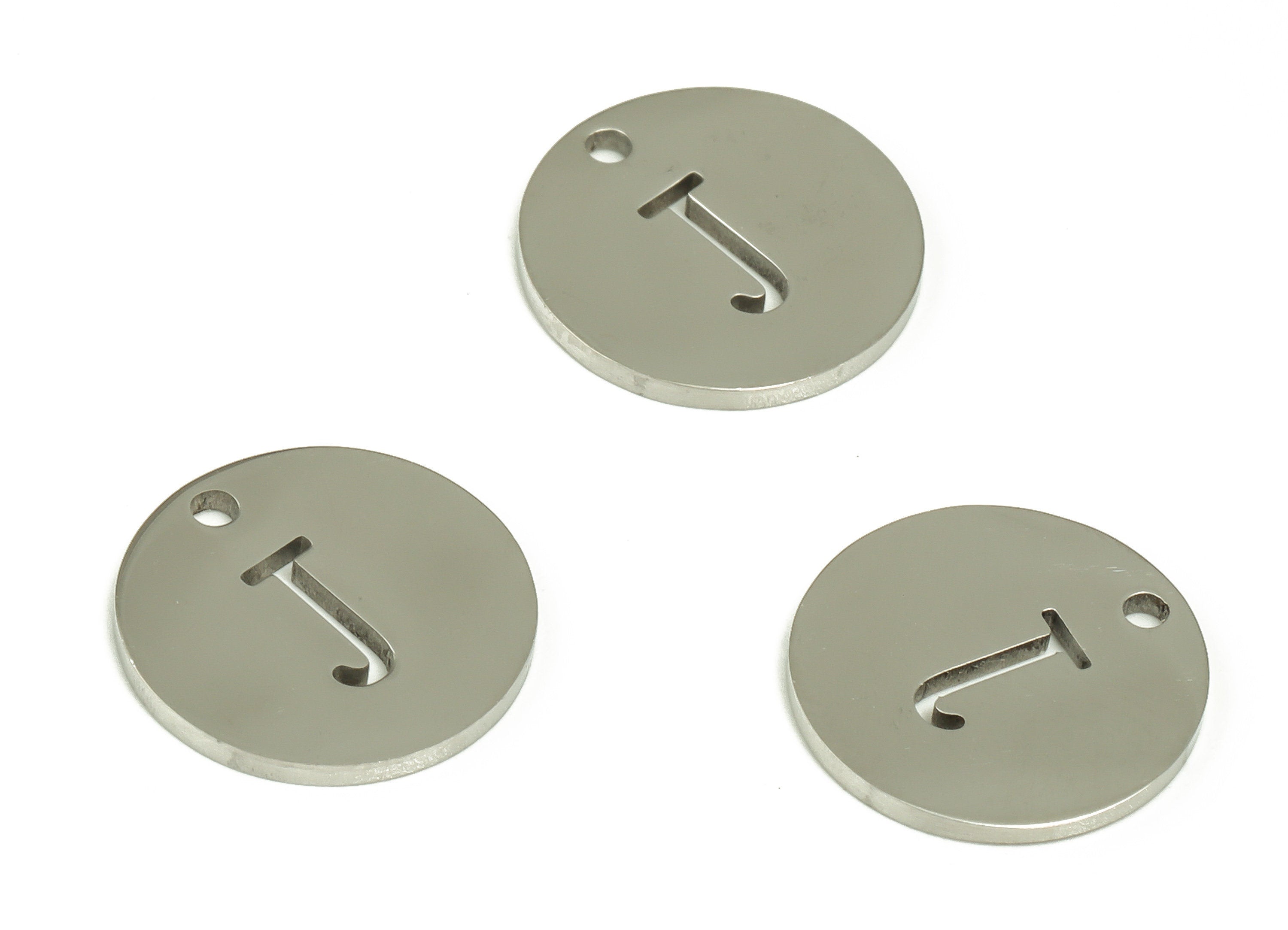Stainless Steel Round Earring Charms - Stainless Steel The letter J Pendant - Earring Findings - Jewelry Supplies - 12x12x1mm - SS1215J - DOMEDBAZAAR