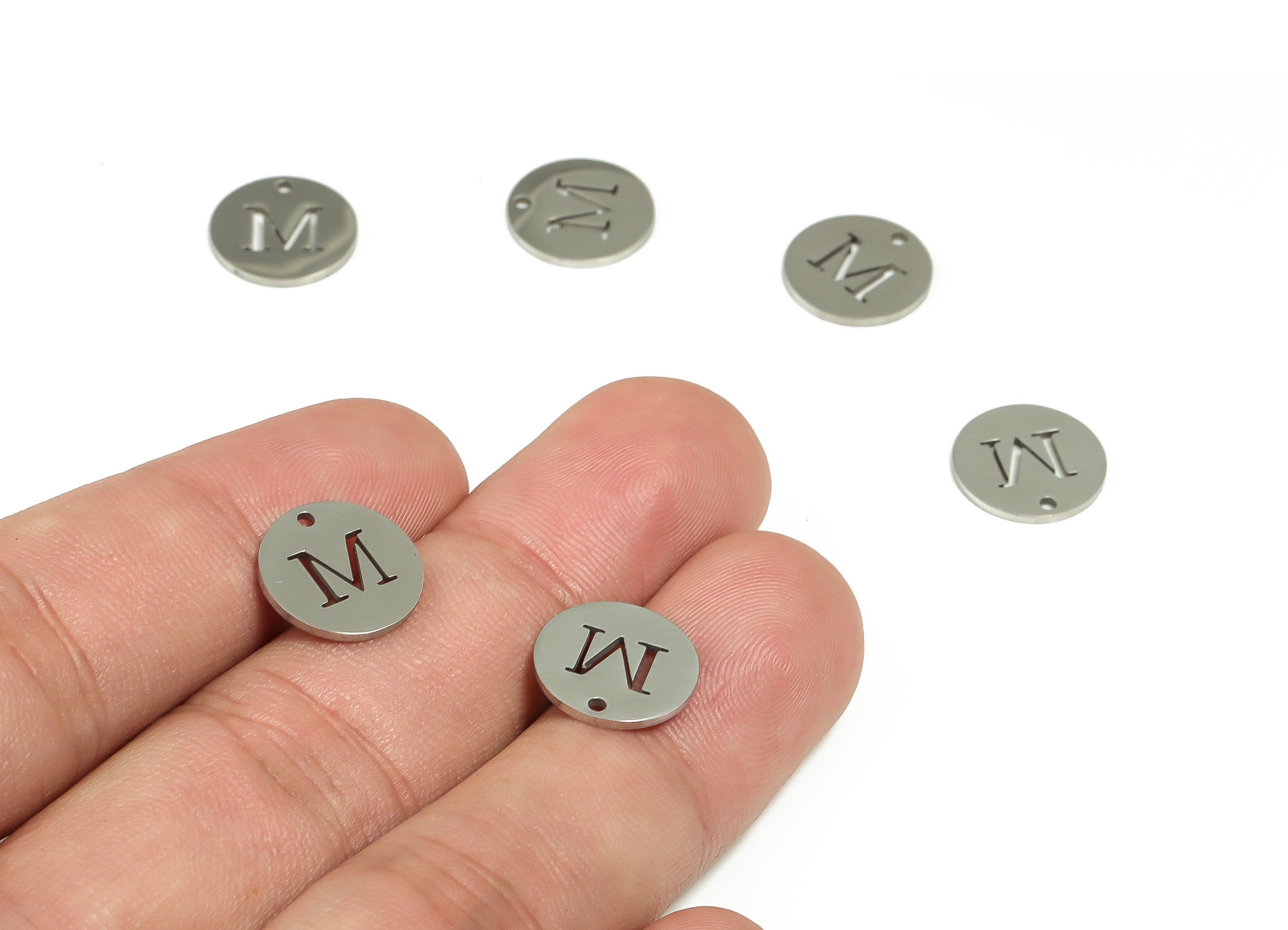 Stainless Steel Round Earring Charms - Stainless Steel The letter M Pendant - Earring Findings - Jewelry Supplies - 12x12x1mm - SS1215M - DOMEDBAZAAR