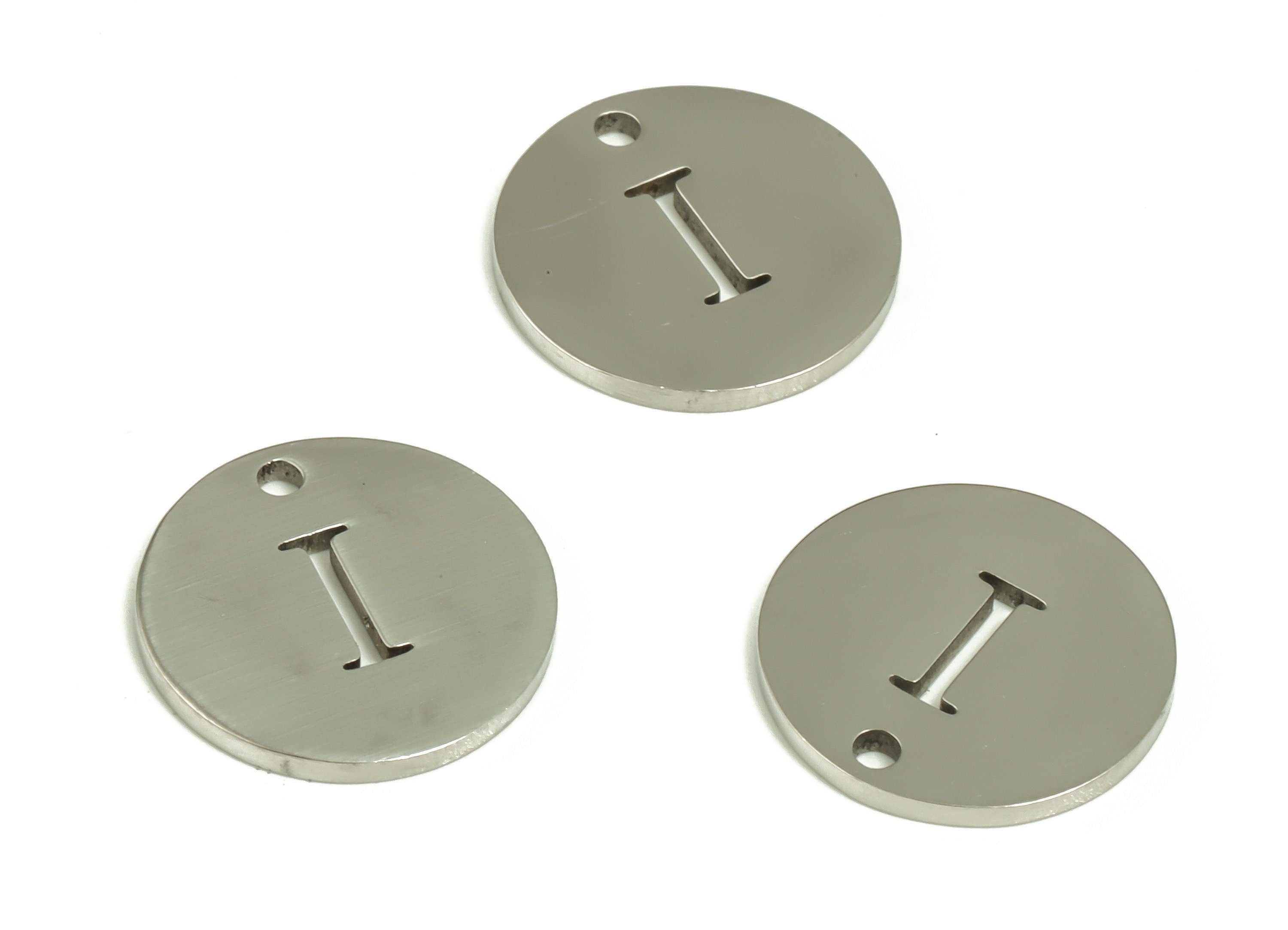 Stainless Steel Round Earring Charms - Stainless Steel The letter I Pendant - Earring Findings - Jewelry Supplies - 12x12x1mm - SS1215I - DOMEDBAZAAR
