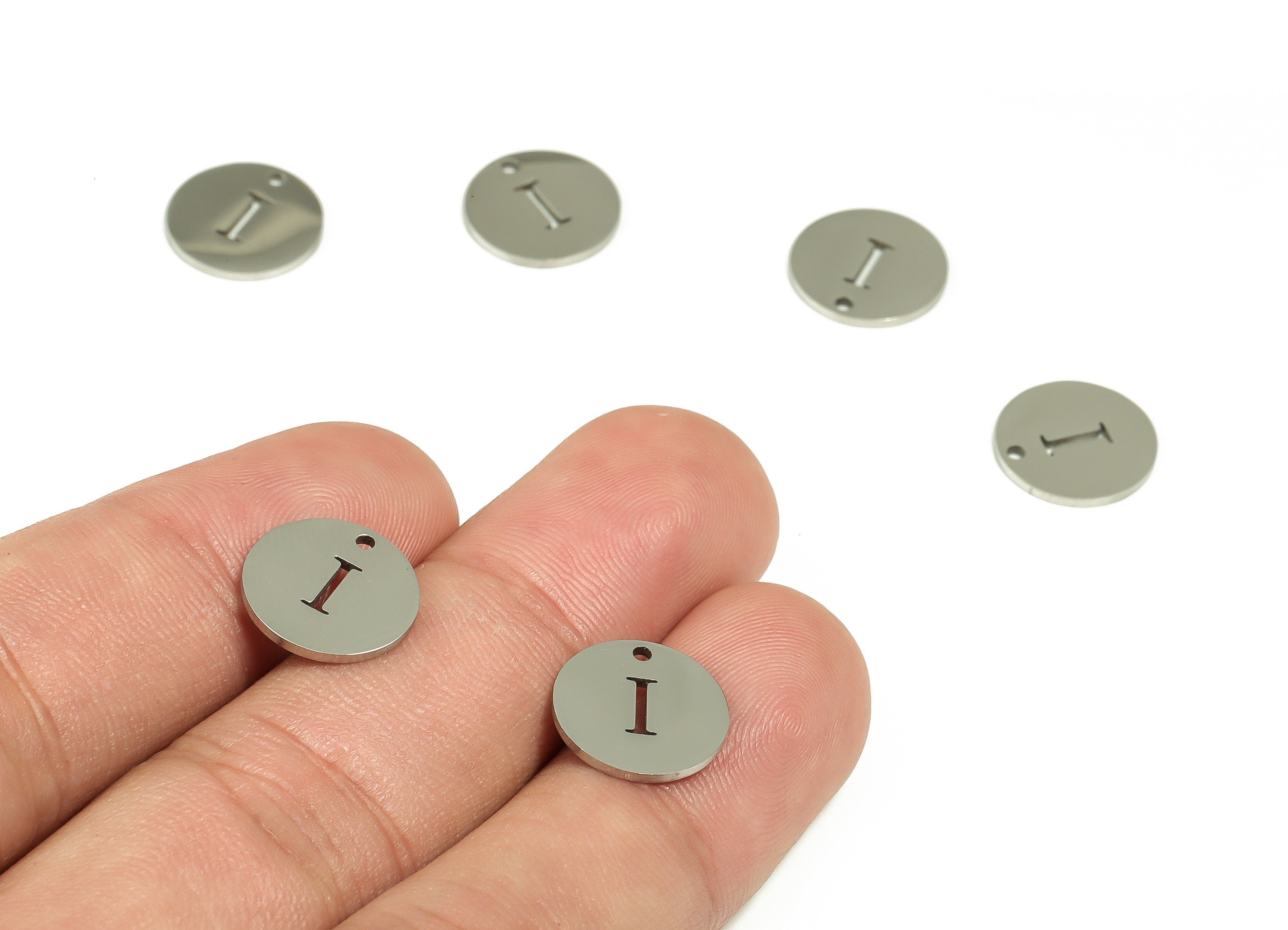 Stainless Steel Round Earring Charms - Stainless Steel The letter I Pendant - Earring Findings - Jewelry Supplies - 12x12x1mm - SS1215I - DOMEDBAZAAR