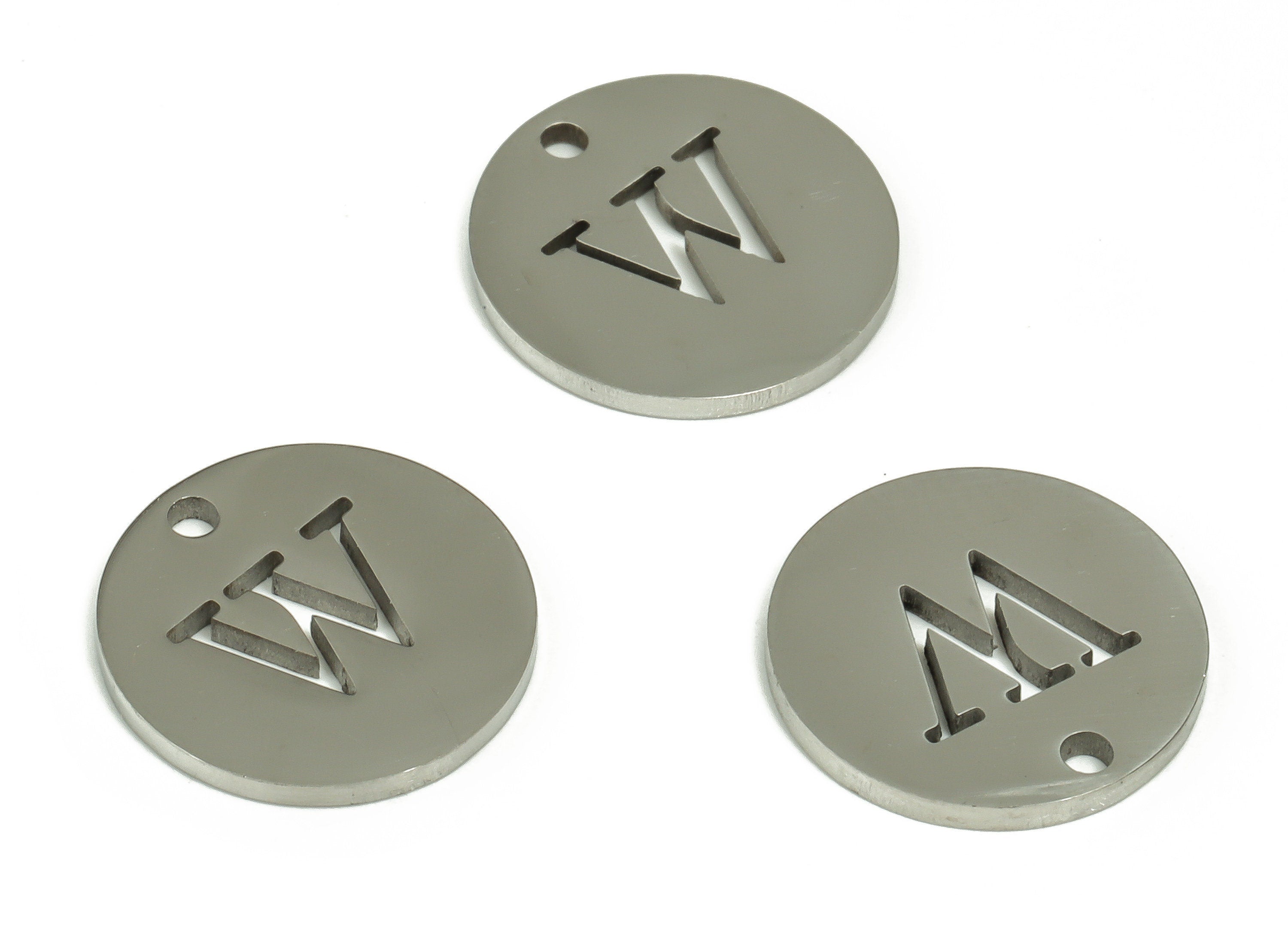Stainless Steel Round Earring Charms - Stainless Steel The letter W Pendant - Earring Findings - Jewelry Supplies - 12x12x1mm - SS1215W - DOMEDBAZAAR