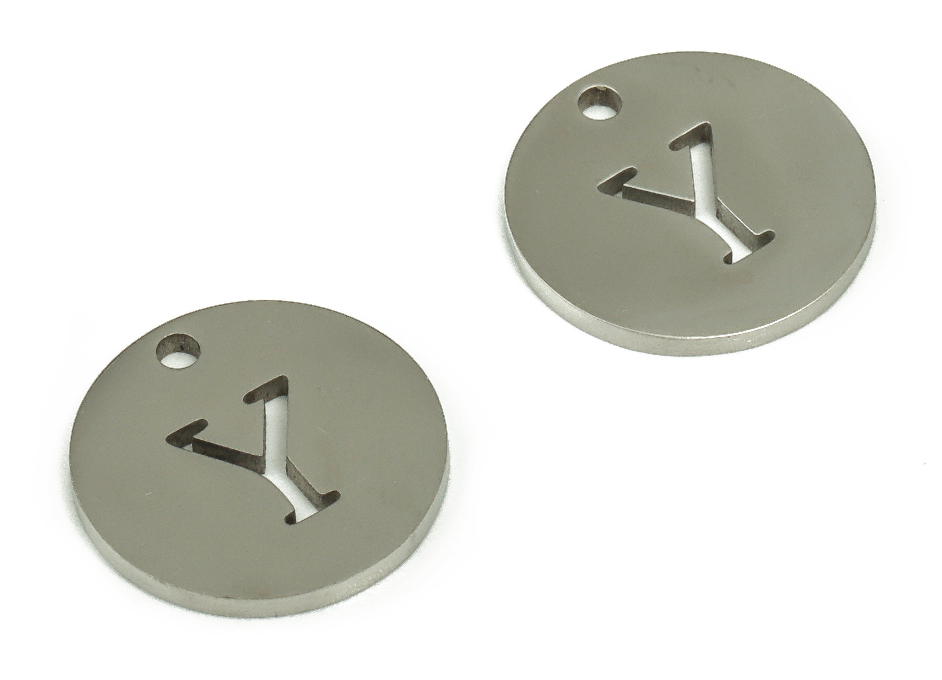 Stainless Steel Round Earring Charms - Stainless Steel The letter Y Pendant - Earring Findings - Jewelry Supplies - 12x12x1mm - SS1215Y - DOMEDBAZAAR