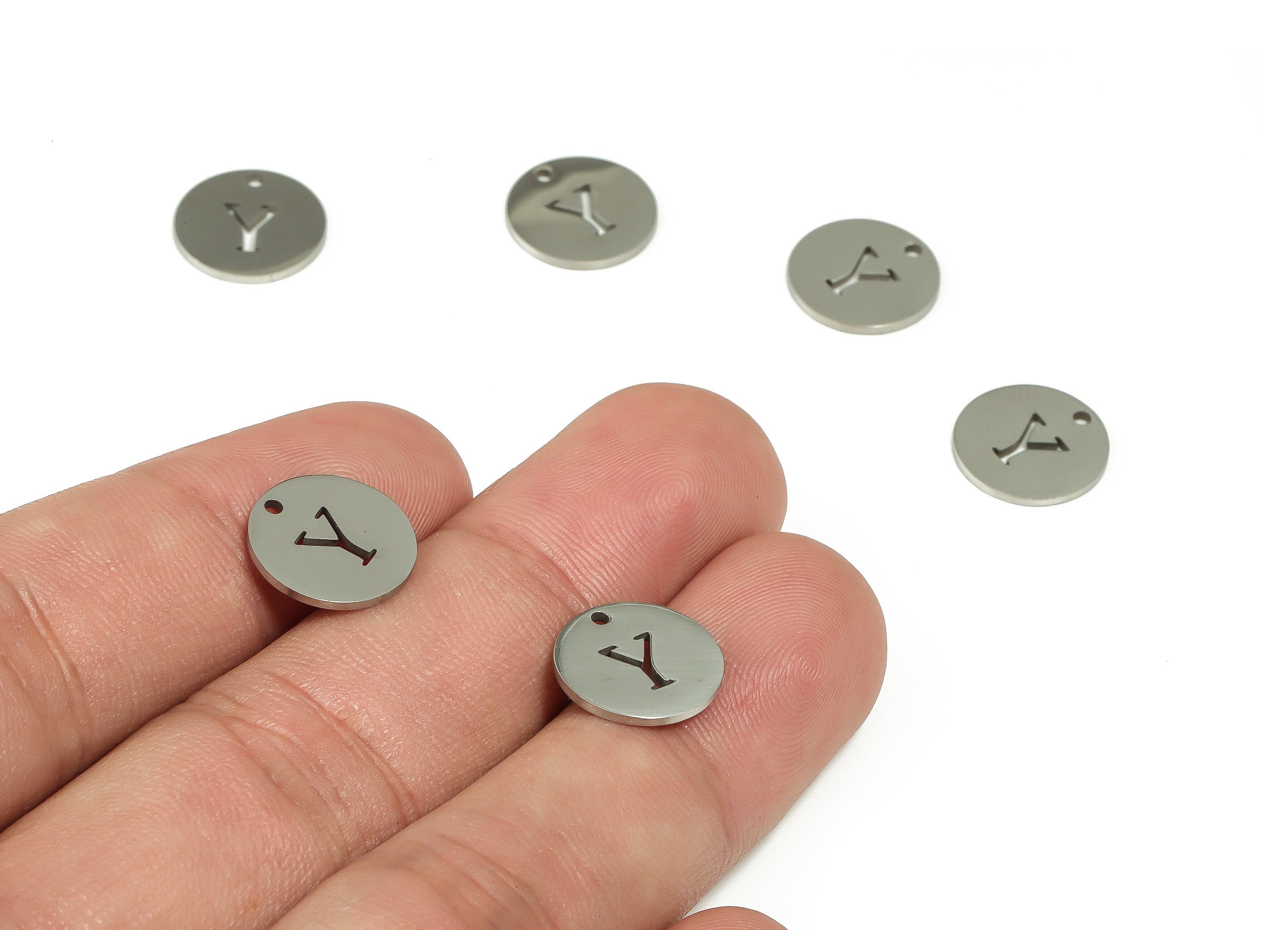 Stainless Steel Round Earring Charms - Stainless Steel The letter Y Pendant - Earring Findings - Jewelry Supplies - 12x12x1mm - SS1215Y - DOMEDBAZAAR
