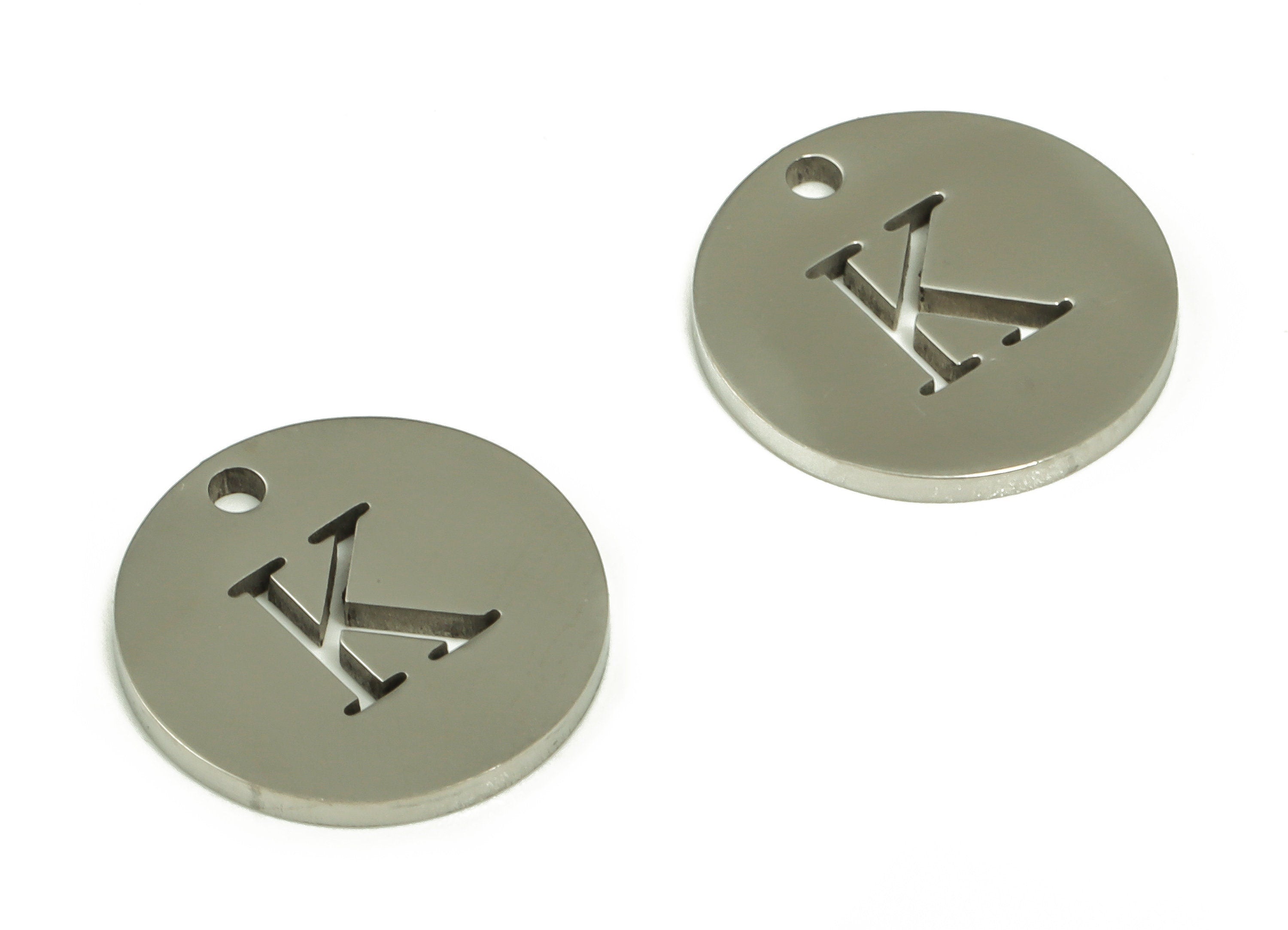 Stainless Steel Round Earring Charms - Stainless Steel The letter K Pendant - Earring Findings - Jewelry Supplies - 12x12x1mm - SS1215K - DOMEDBAZAAR