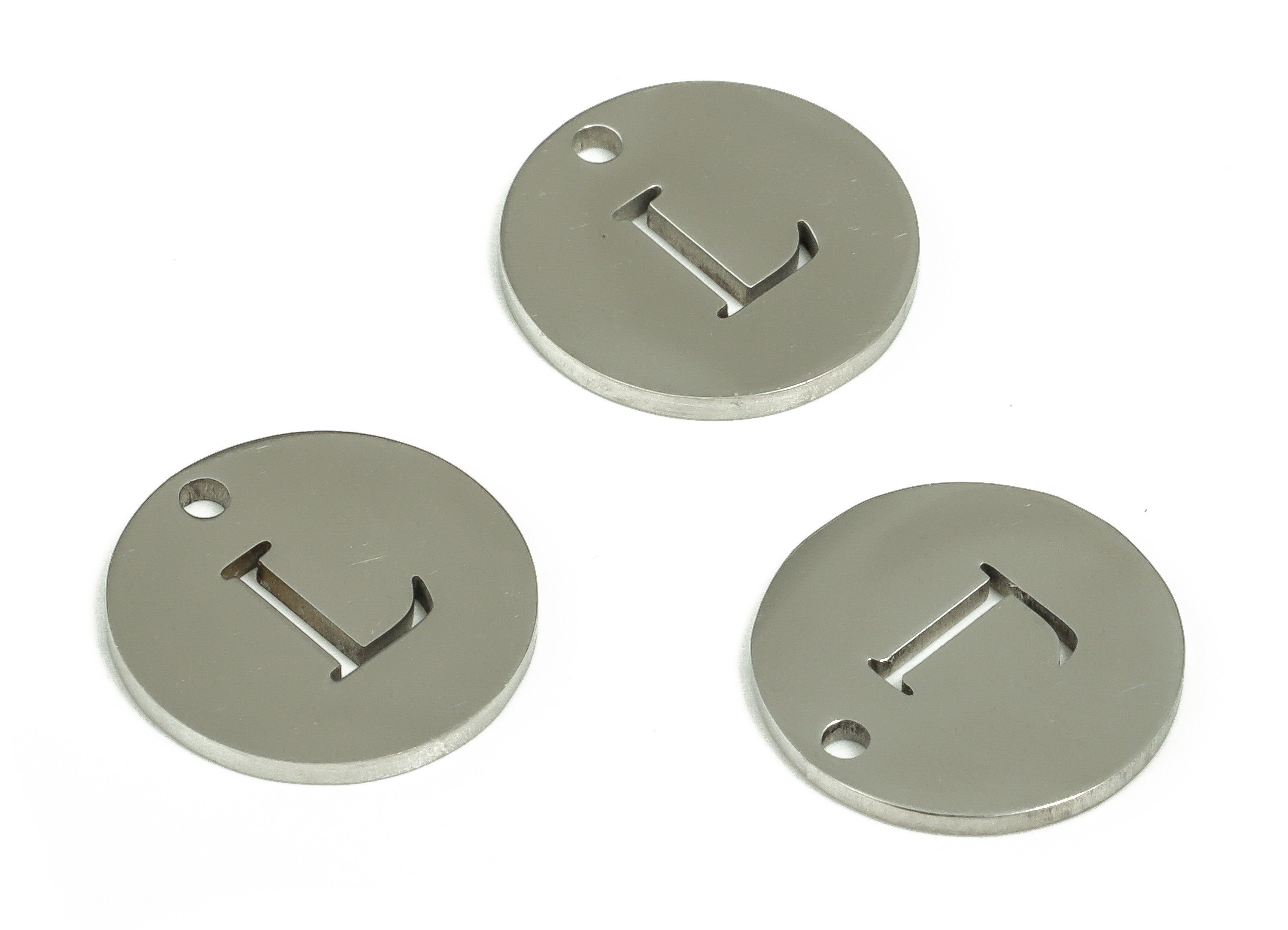 Stainless Steel Round Earring Charms - Stainless Steel The letter L Pendant - Earring Findings - Jewelry Supplies - 12x12x1mm - SS1215L - DOMEDBAZAAR