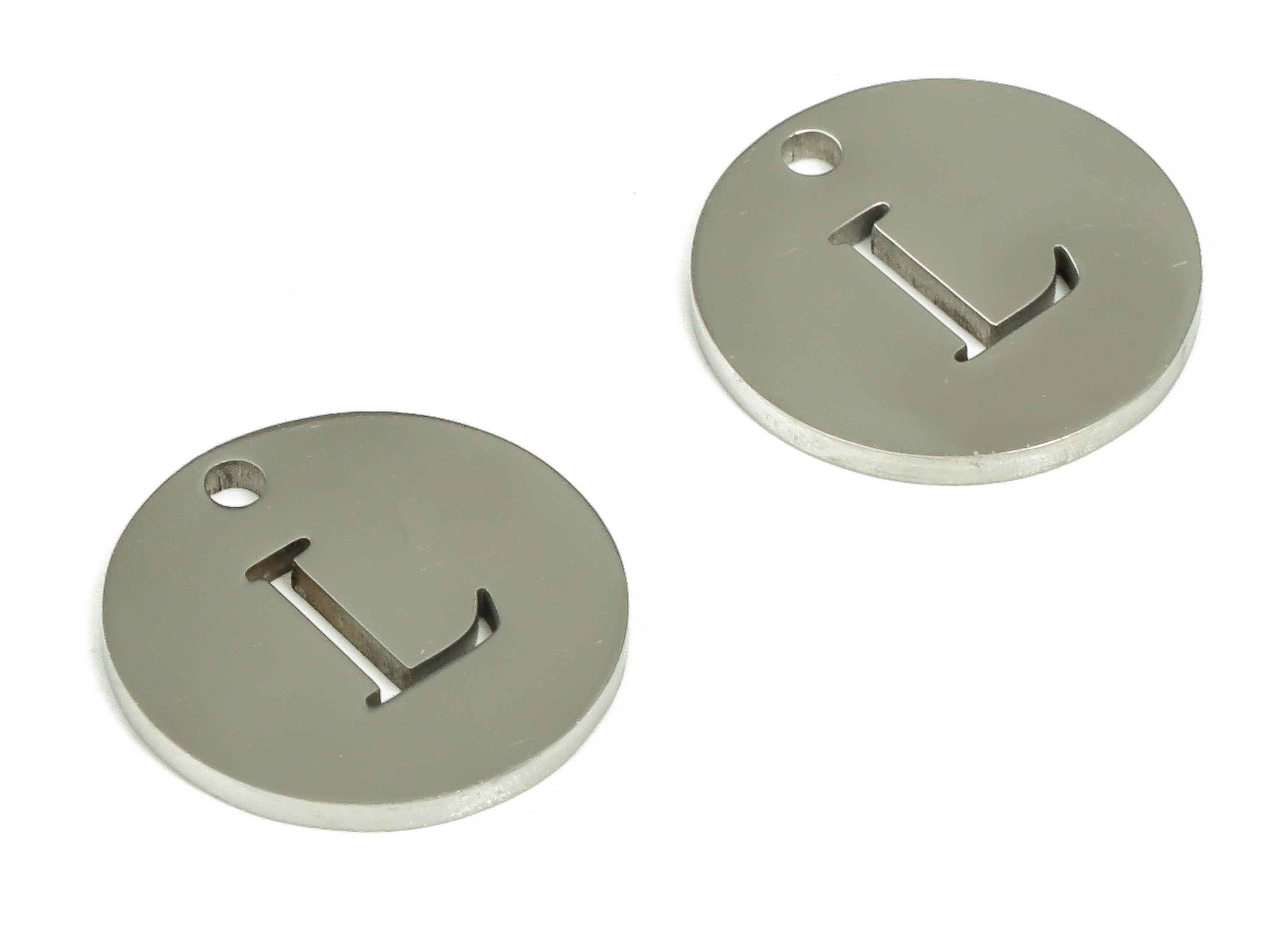 Stainless Steel Round Earring Charms - Stainless Steel The letter L Pendant - Earring Findings - Jewelry Supplies - 12x12x1mm - SS1215L - DOMEDBAZAAR