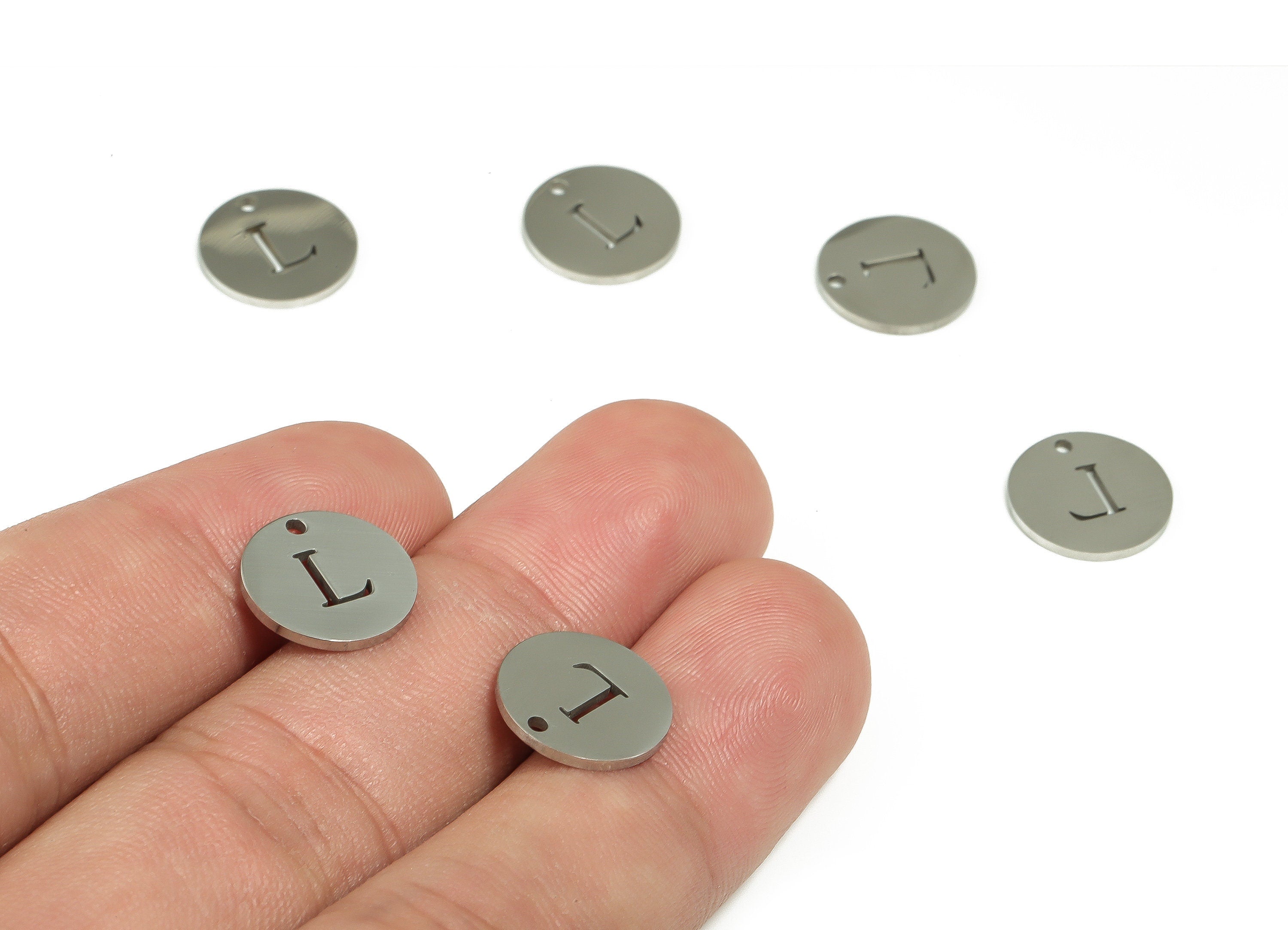 Stainless Steel Round Earring Charms - Stainless Steel The letter L Pendant - Earring Findings - Jewelry Supplies - 12x12x1mm - SS1215L - DOMEDBAZAAR