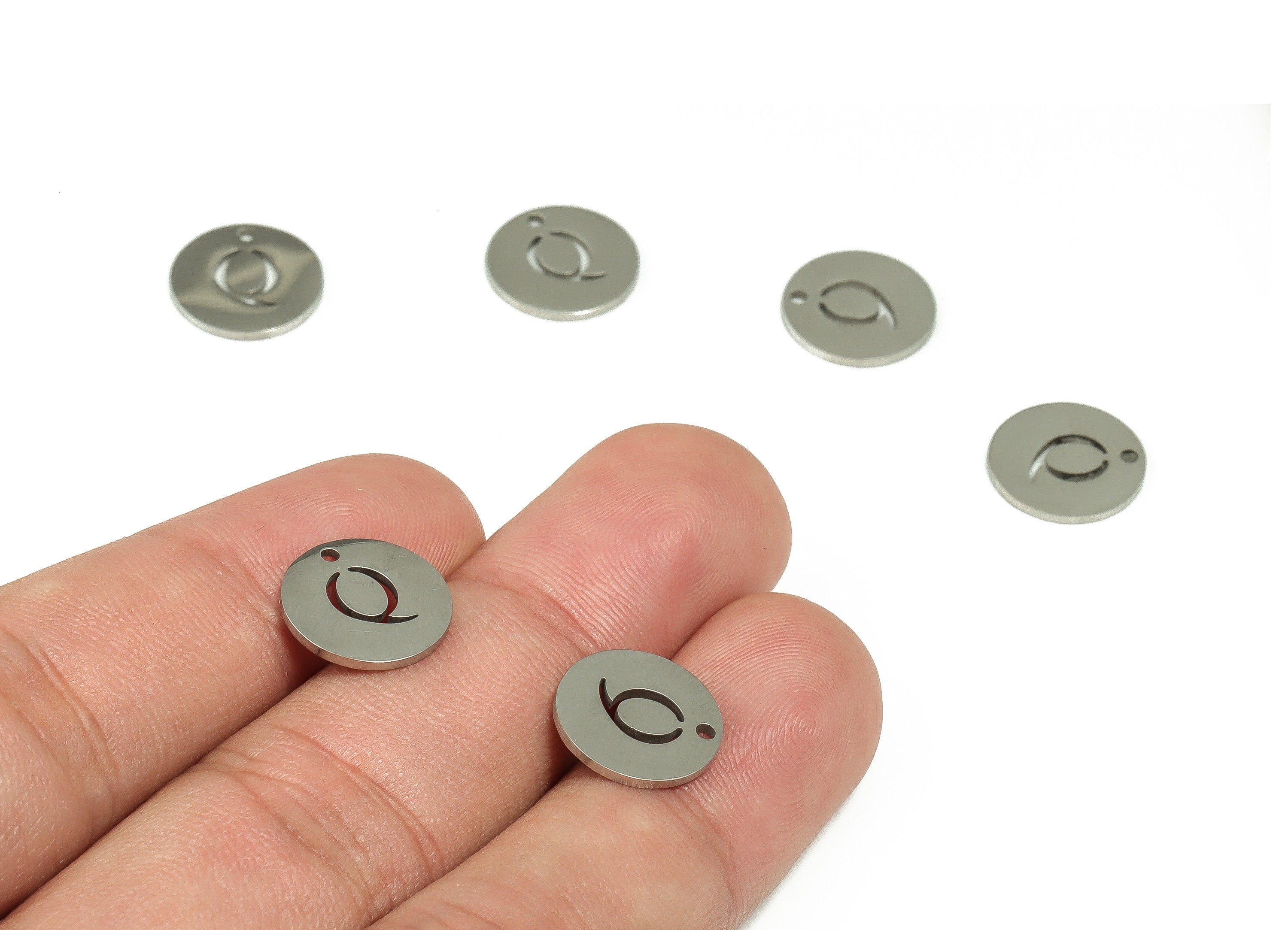 Stainless Steel Round Earring Charms - Stainless Steel The letter Q Pendant - Earring Findings - Jewelry Supplies - 12x12x1mm - SS1215Q - DOMEDBAZAAR