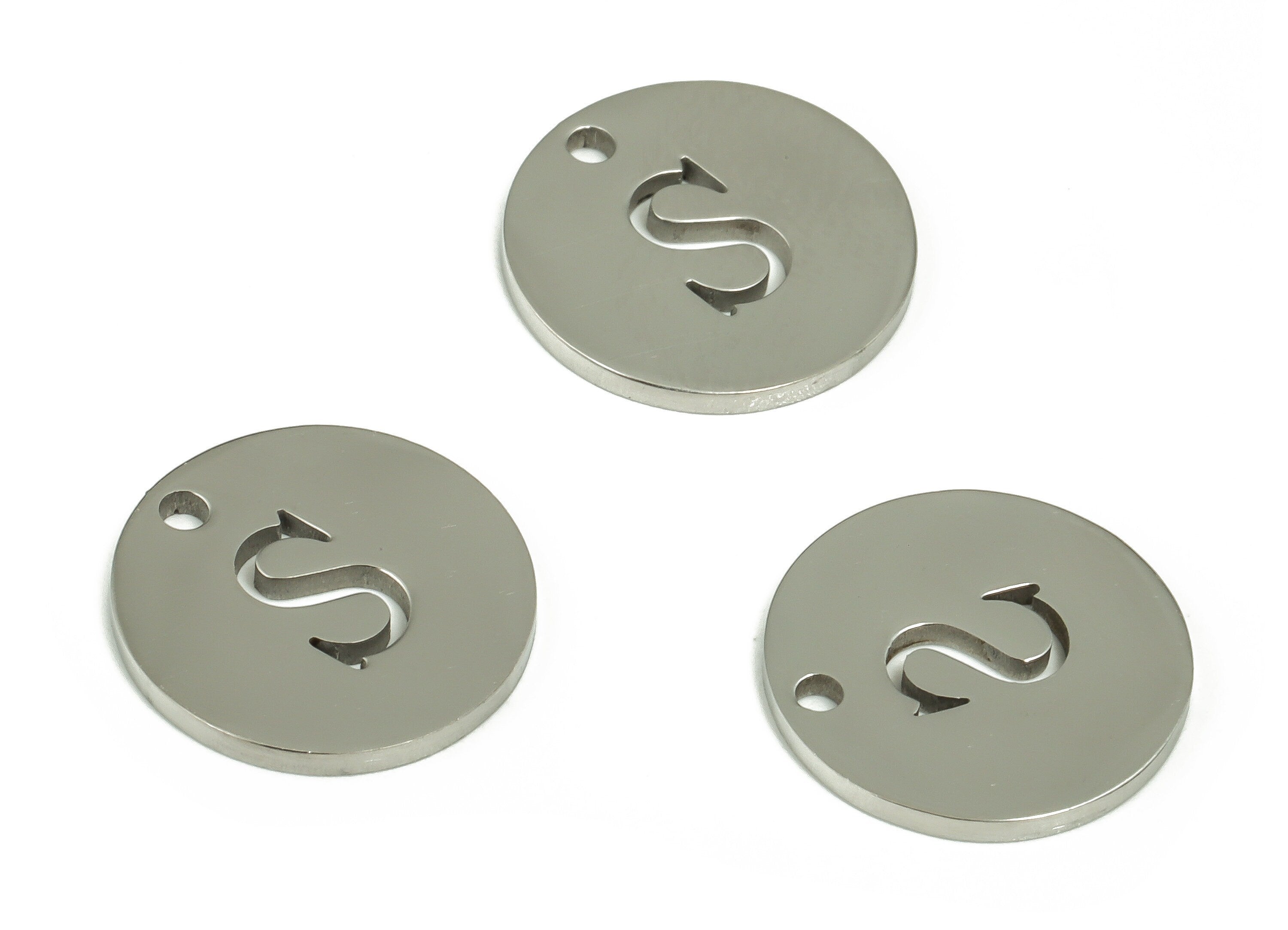 Stainless Steel Round Earring Charms - Stainless Steel The letter S Pendant - Earring Findings - Jewelry Supplies - 12x12x1mm - SS1215S - DOMEDBAZAAR