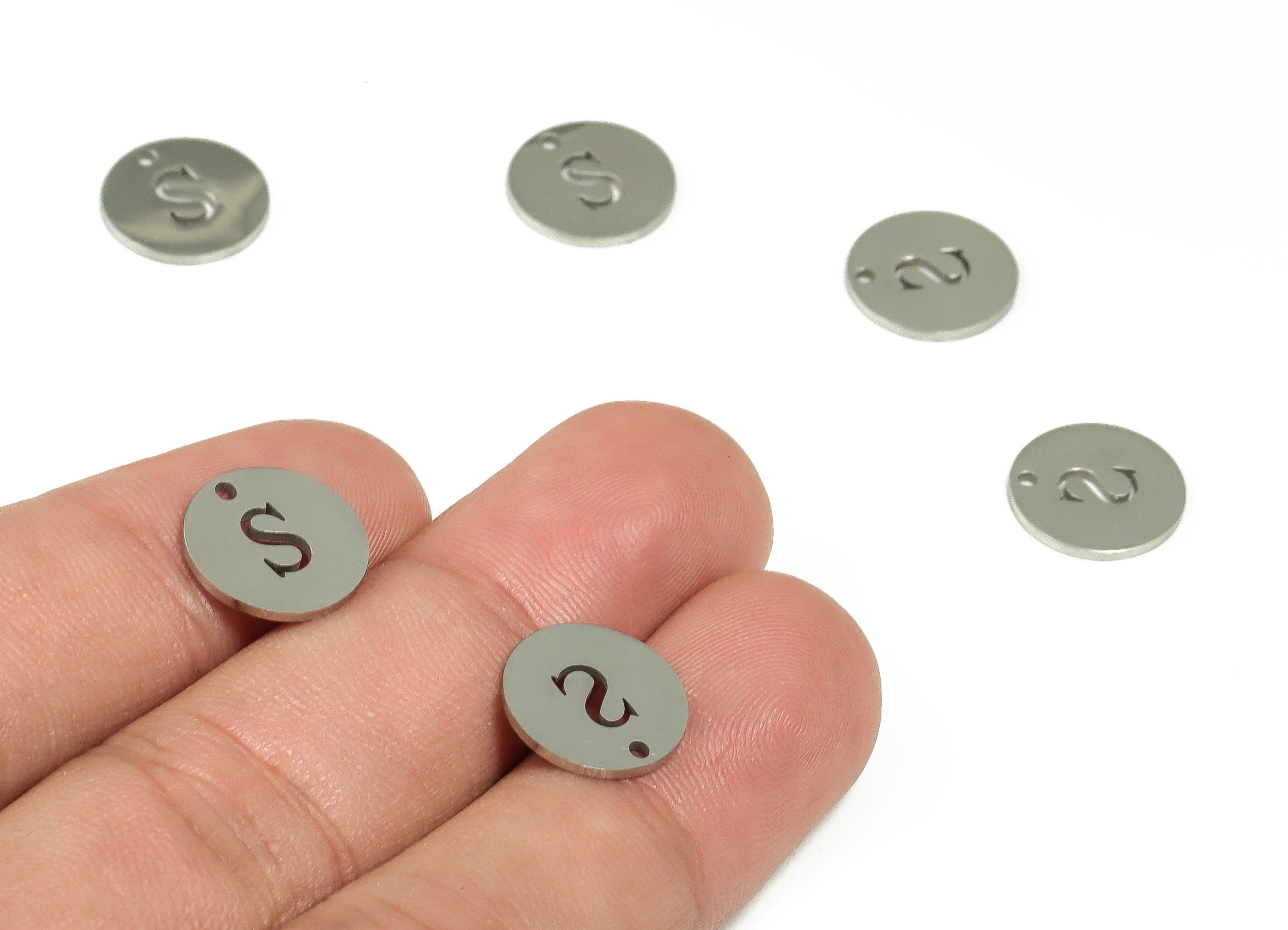 Stainless Steel Round Earring Charms - Stainless Steel The letter S Pendant - Earring Findings - Jewelry Supplies - 12x12x1mm - SS1215S - DOMEDBAZAAR