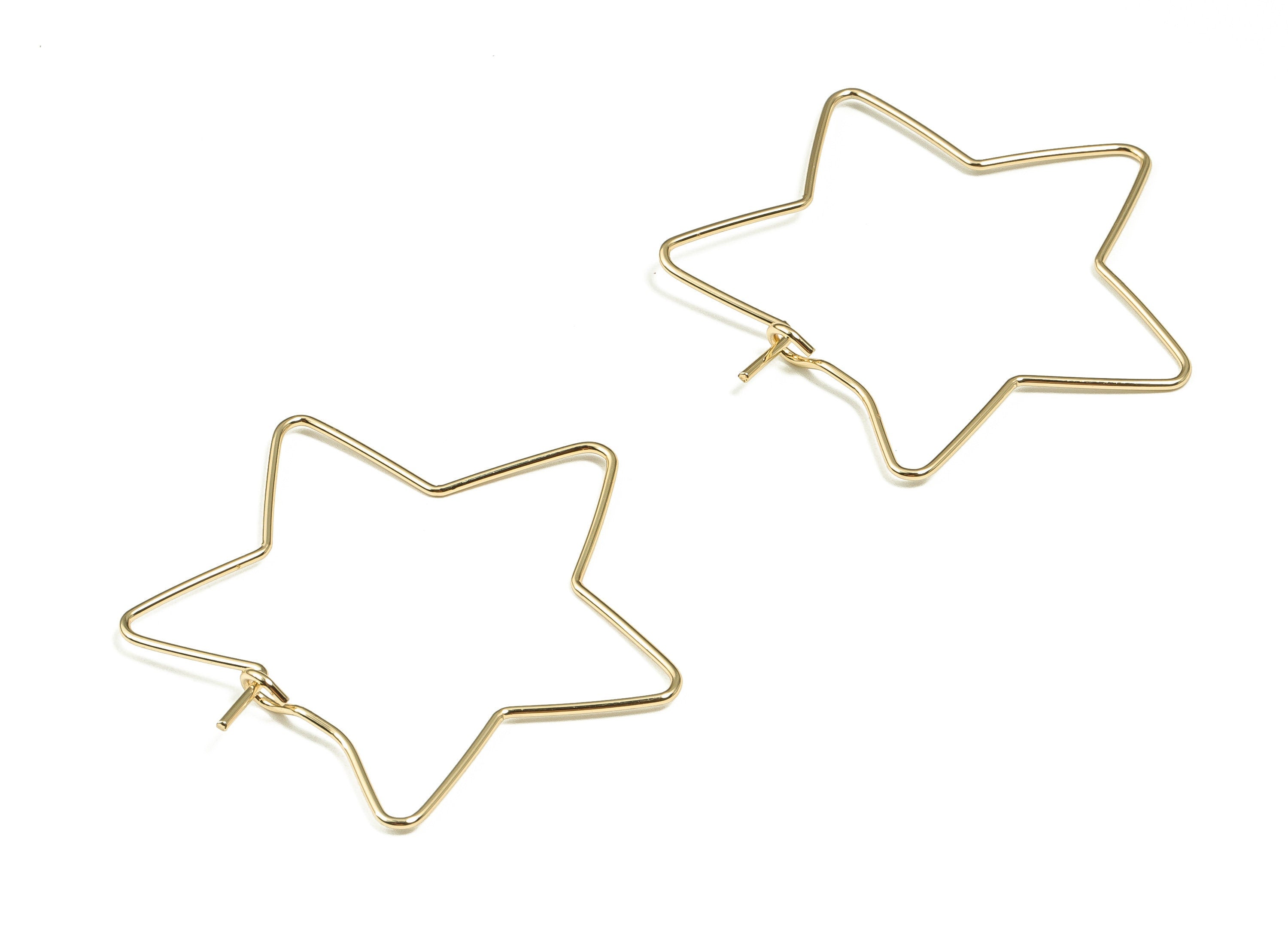 Brass Star Hoop Earrings - Valentine Star Earring - Gold Star Hoops - Wire Hoops - 18k Real Gold Plated Brass - 35.31x33.65x0.77mm - RGP3384 - DOMEDBAZAAR