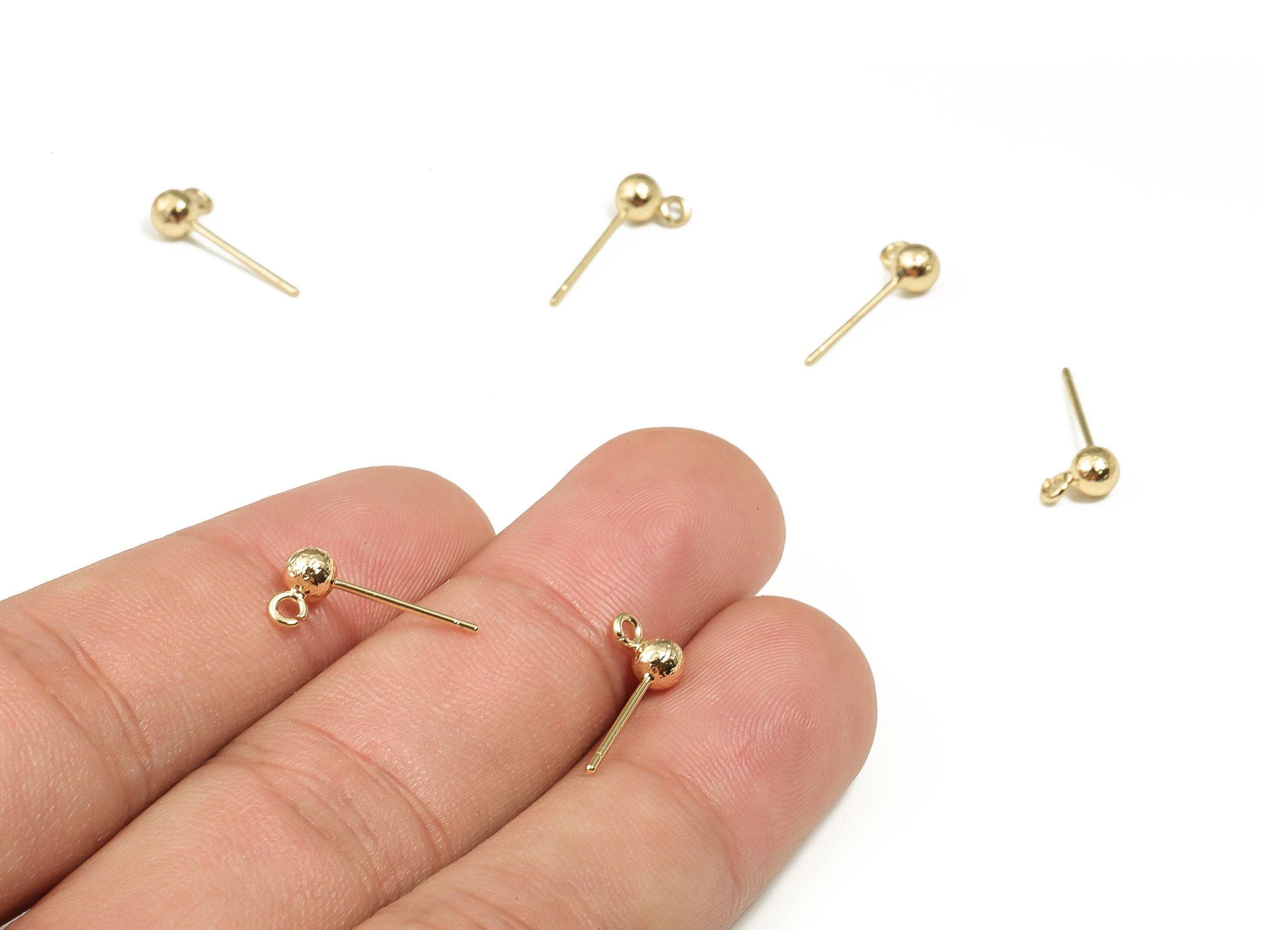Brass Earring Post - Ball Pad Studs - Gold Ball Post Earring - 18K Real Gold Plated Brass - Stainless Steel Stud - 14.97x6.79x4mm - RGP3391 - DOMEDBAZAAR