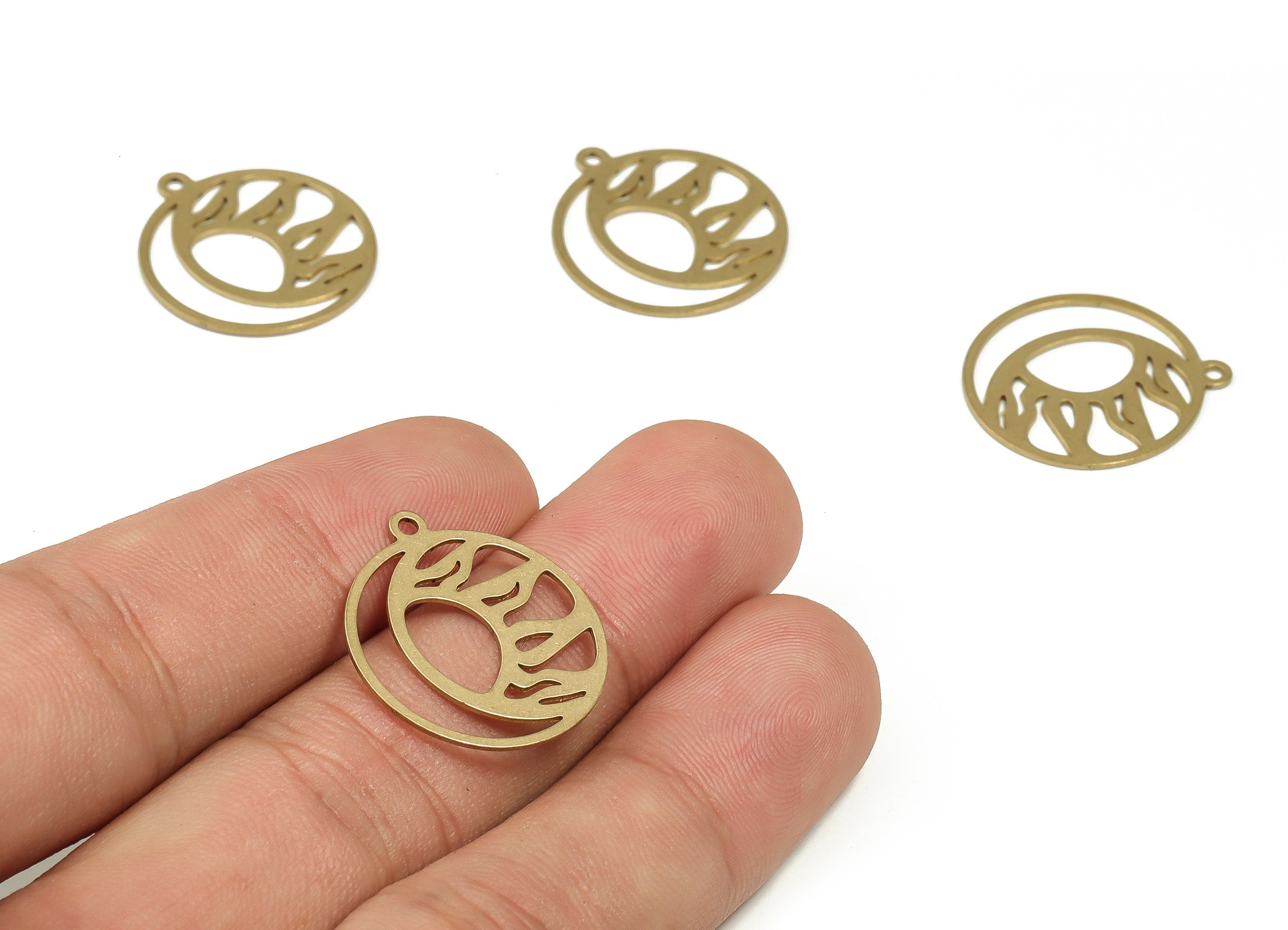 Brass Round Sun Earring Charms - Raw Brass Sun Pendant - Earrings Finding - DIY Sun Jewelry Making Supplies - 22.34x1.93x0.6mm - PP4629 - DOMEDBAZAAR