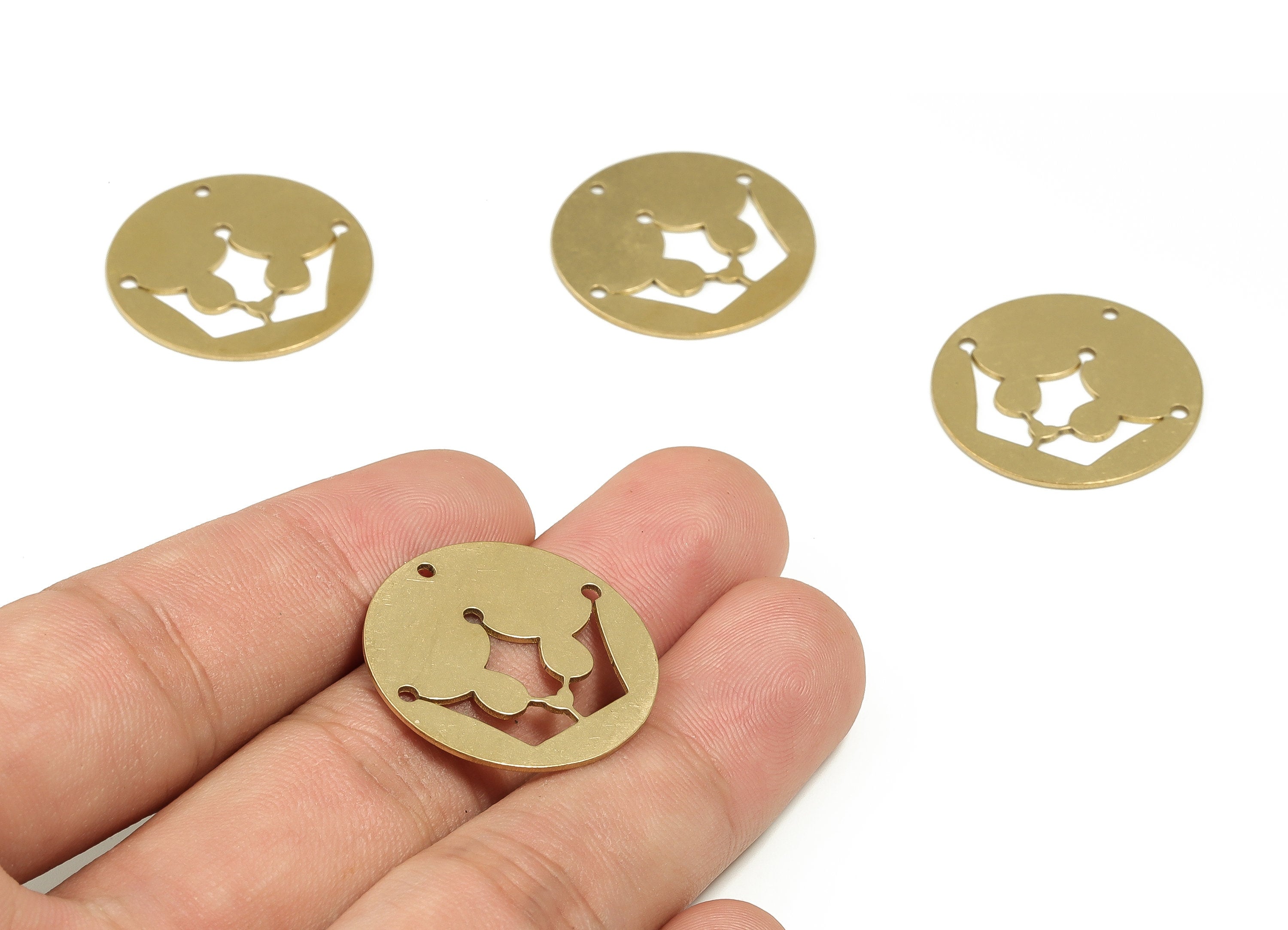 Brass Round Earring Charms - Raw Brass Crown Pendant - Earrings Finding - DIY Jewelry Making Supplies - 25.01x25.01x0.72mm - PP4356 - DOMEDBAZAAR