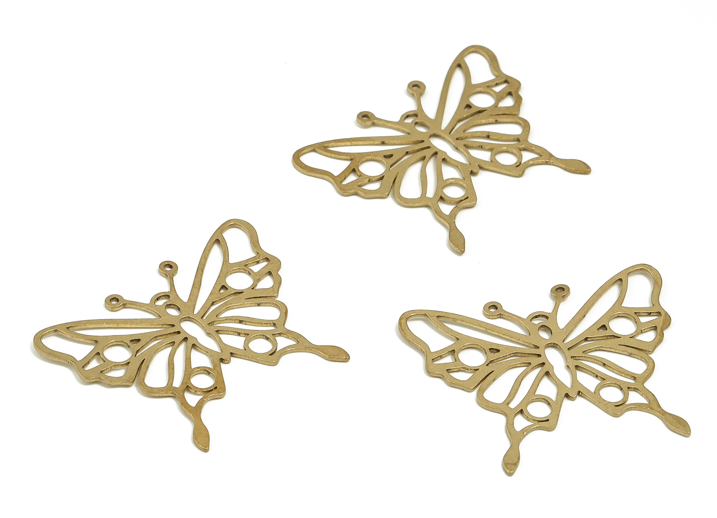 Brass Butterfly Earring Charms - Raw Brass Butterfly Pendant - Earring Findings - DIY Jewelry Making Supplies - 34.95x28.36x0.75mm - PP4627 - DOMEDBAZAAR
