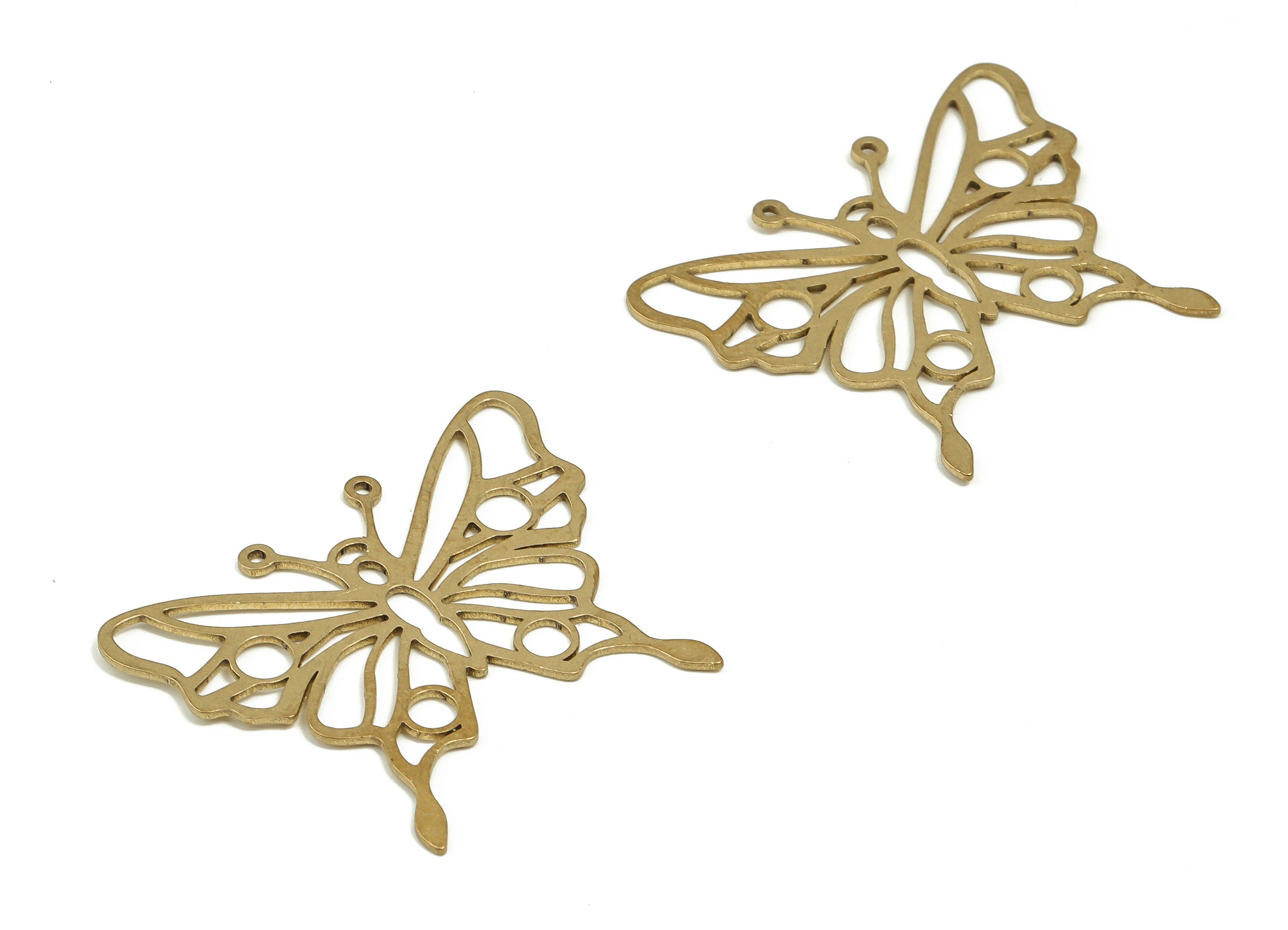 Brass Butterfly Earring Charms - Raw Brass Butterfly Pendant - Earring Findings - DIY Jewelry Making Supplies - 34.95x28.36x0.75mm - PP4627 - DOMEDBAZAAR