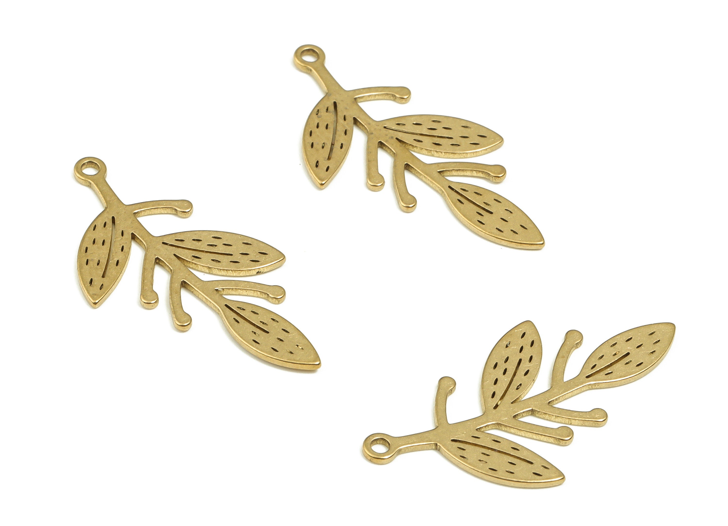 Brass Flower Earring Charms - Raw Brass Flower Pendant - Earring Findings - DIY Jewelry Making Supplies - 25.26x11.93x0.66mm - PP4617 - DOMEDBAZAAR