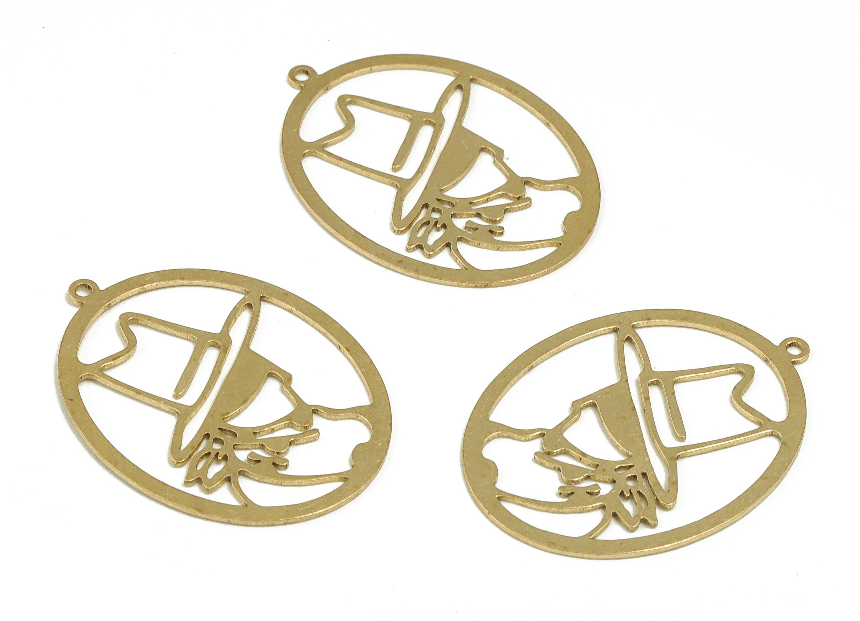Brass Oval Earring Charms - Raw Brass Gentleman Pendant - Earrings Finding - DIY Jewelry Making Supplies - 34.88x25.78x0.72mm - PP4259 - DOMEDBAZAAR