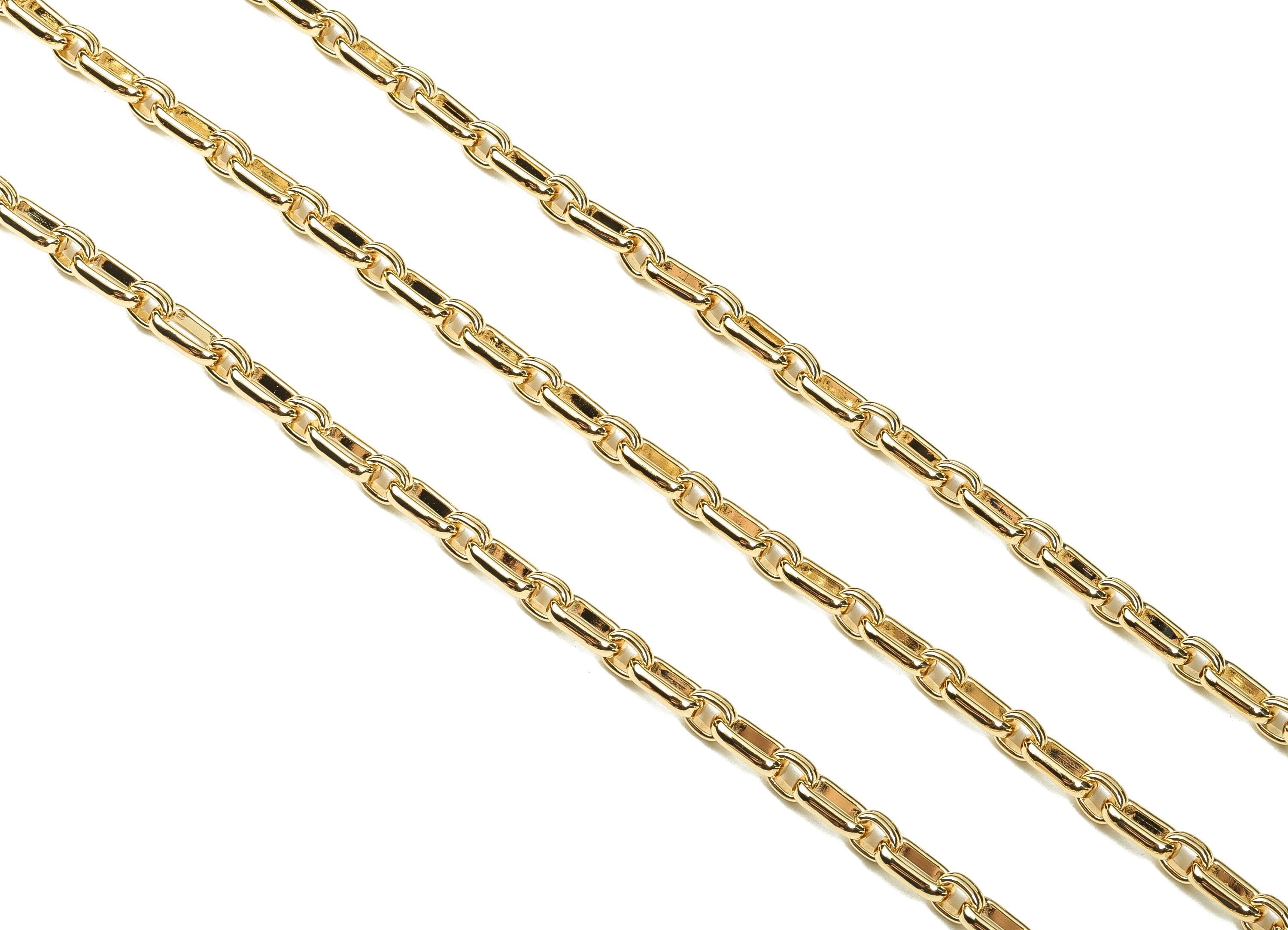 Brass Oval Rectangle Paper Clip Layering Chain - 18 Real Gold Textured Oval Rolo Chain - Soldered Cable Chain 1.11&quot; x 0.31&quot; x 0.10&quot;RGP3663 - DOMEDBAZAAR