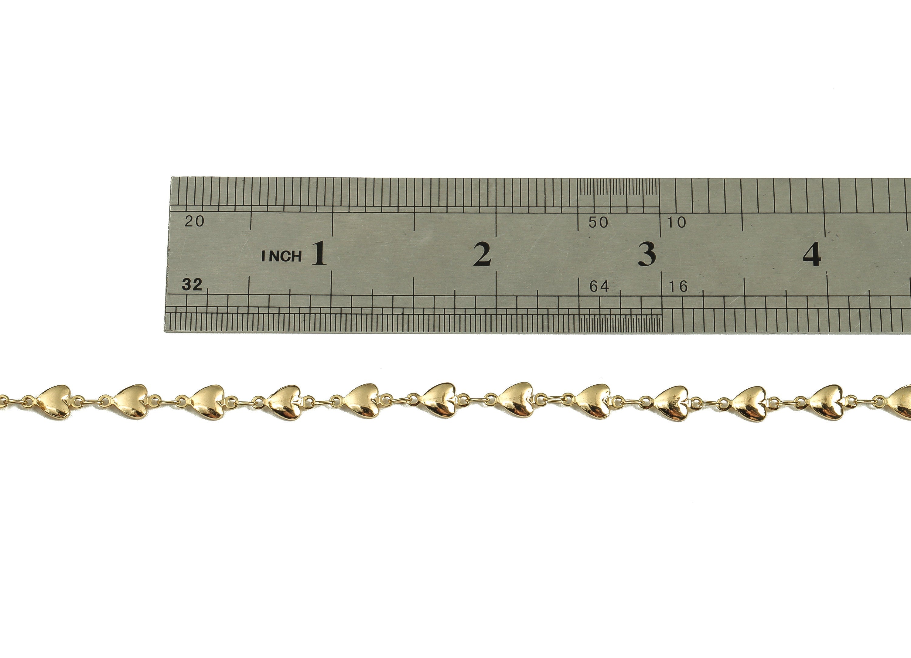 Brass Heart Flat Cable Chain - 18 Real Gold Soldered Mini Heart Chain - For Necklace Bracelet 0.46&quot; x 0.23&quot; x 0.04&quot; RGP3666 - DOMEDBAZAAR