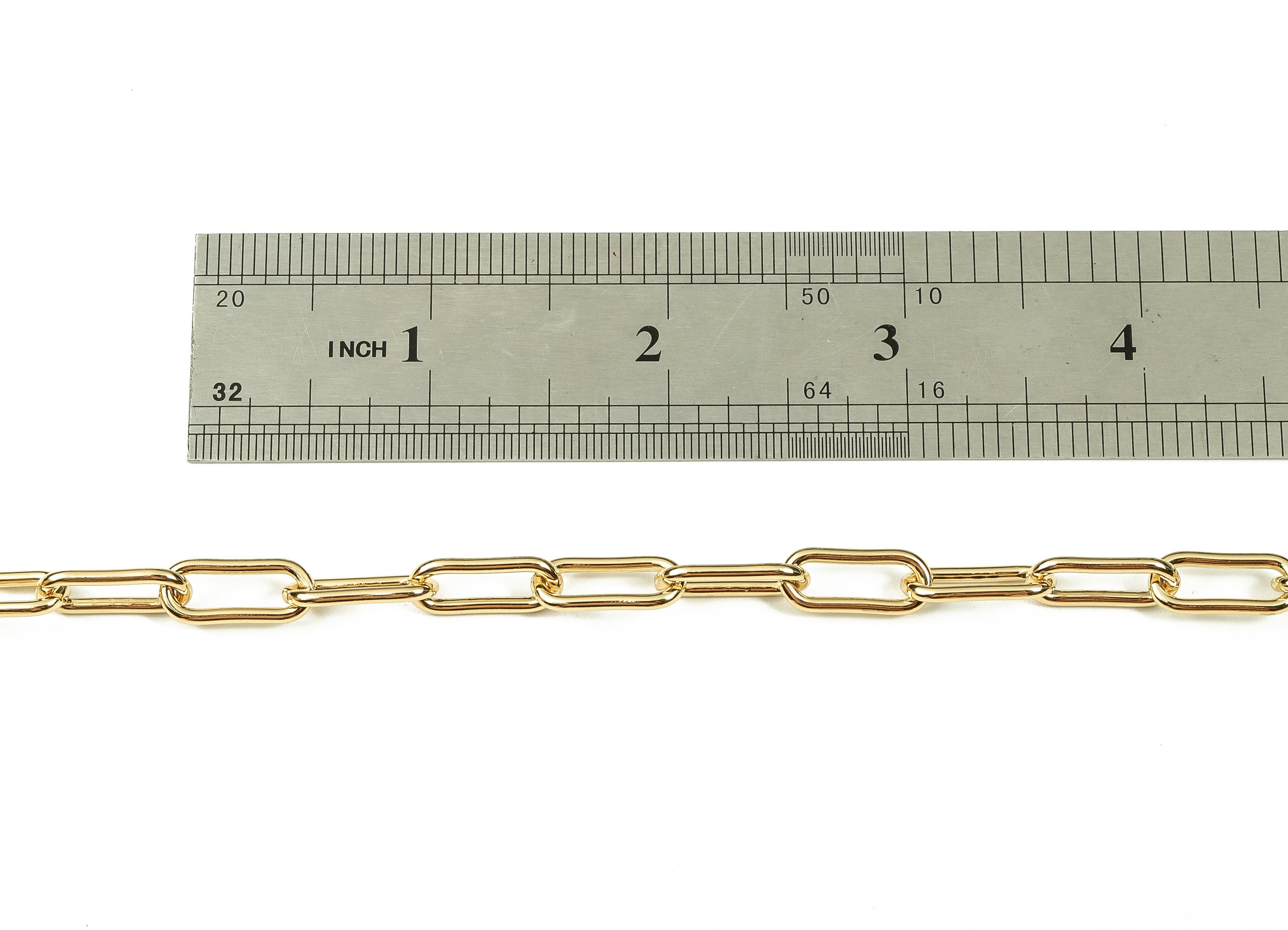 Iron Oval Rectangle Paper Clip Layering Chain - 18K Real Gold Plated Iron Oval Rolo Chain Soldered Cable Chain 0.64&quot; x 0.27&quot; x 0.07&quot; RGP3691 - DOMEDBAZAAR