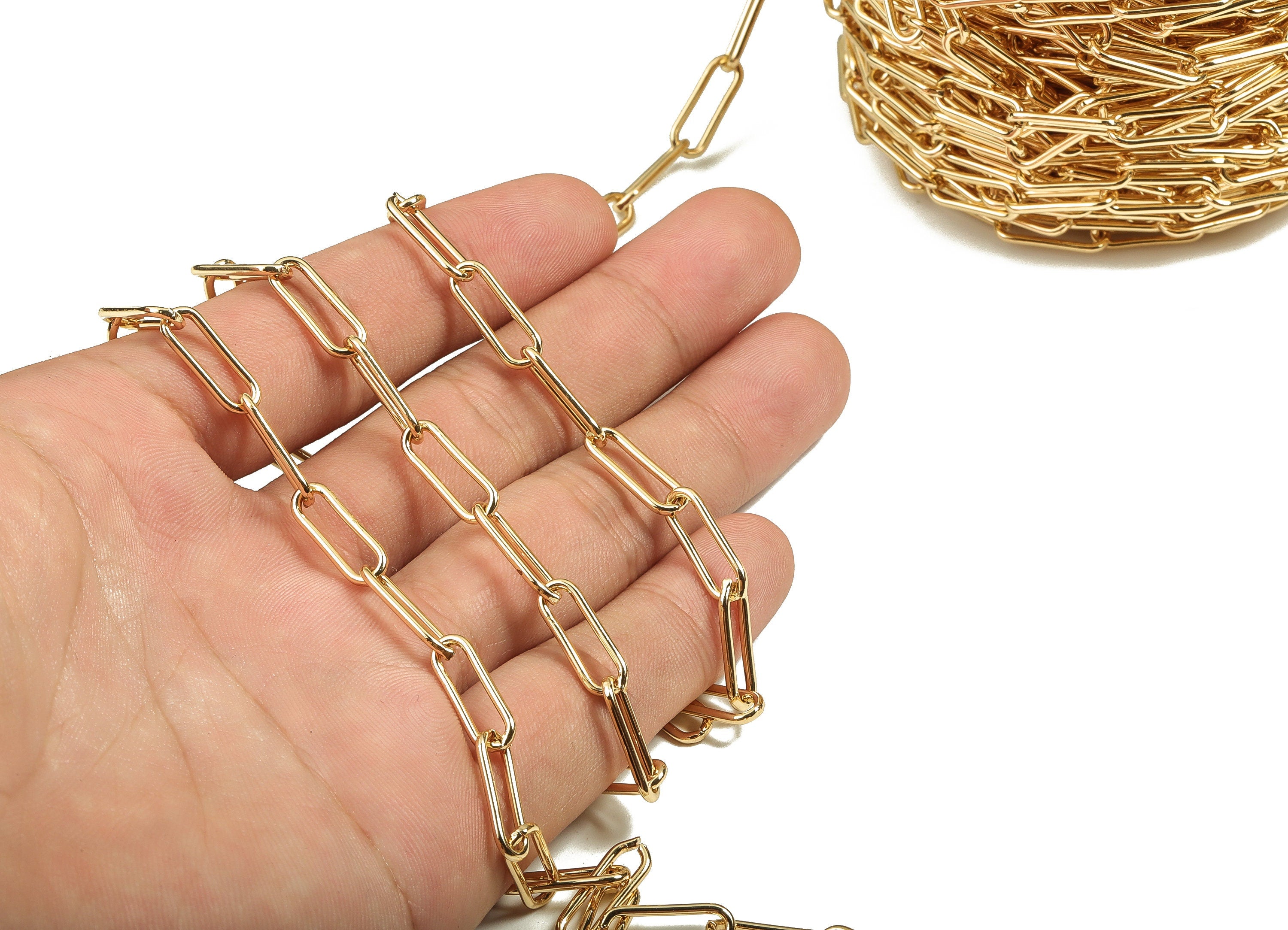 Iron Oval Paper Clip Layering Chain - 18K Real Gold Plated Iron Oval Rectangle Chain - Openlink Cable Chain 0.61&quot; x 0.22&quot; x 0.06&quot; RGP3694 - DOMEDBAZAAR